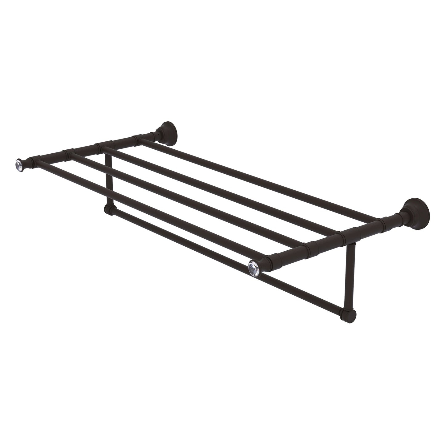 Allied Brass Carolina Crystal 38" x 13.7" Oil Rubbed Bronze Solid Brass Towel Shelf With Integrated Towel Bar