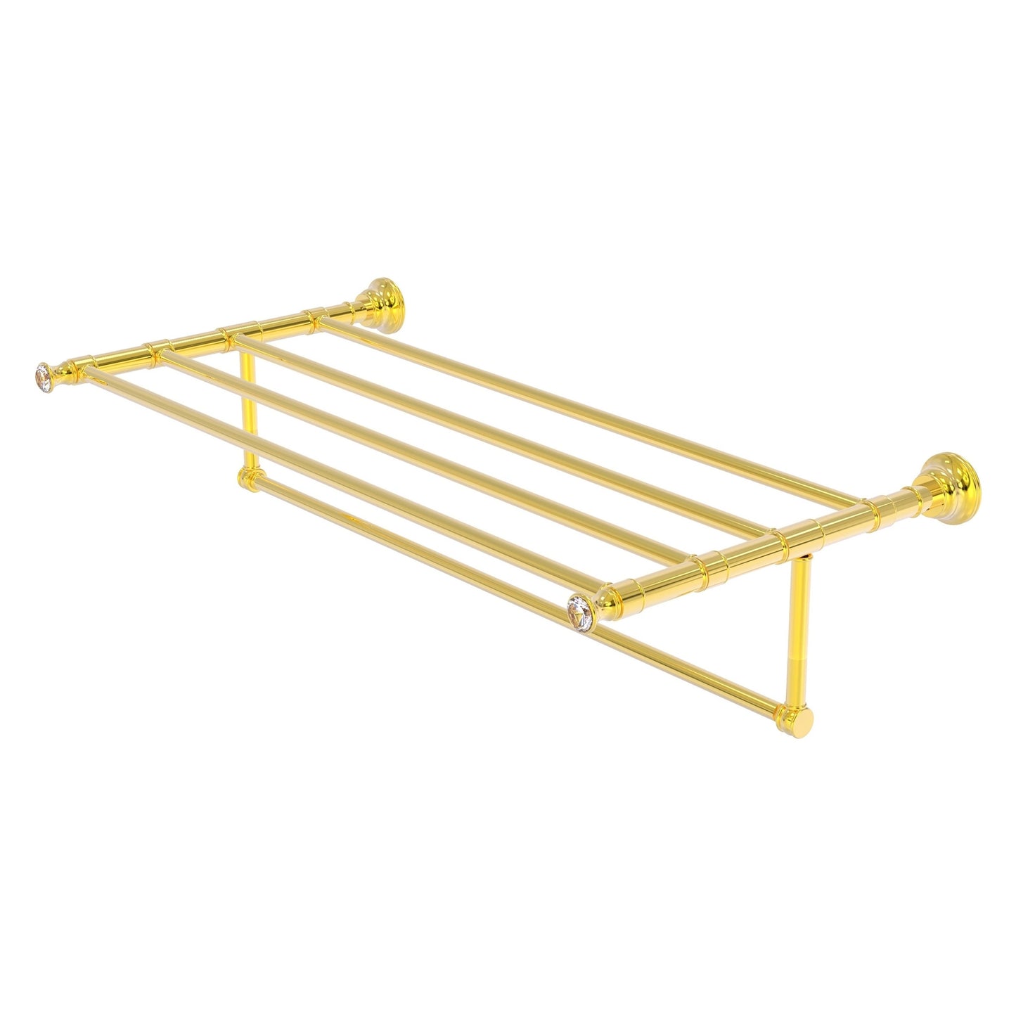 Allied Brass Carolina Crystal 38" x 13.7" Polished Brass Solid Brass Towel Shelf With Integrated Towel Bar
