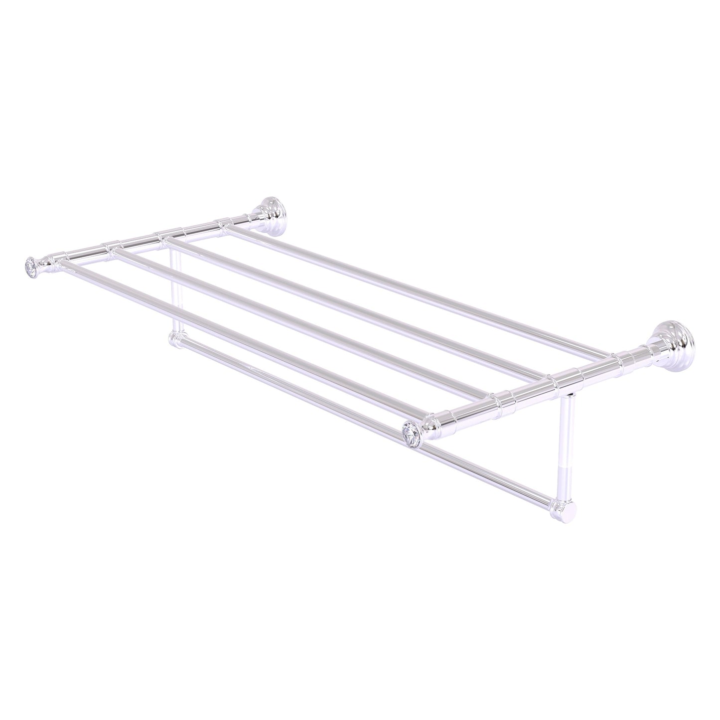 Allied Brass Carolina Crystal 38" x 13.7" Polished Chrome Solid Brass Towel Shelf With Integrated Towel Bar