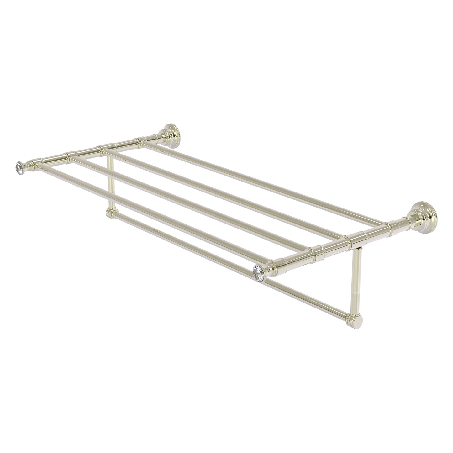 Allied Brass Carolina Crystal 38" x 13.7" Polished Nickel Solid Brass Towel Shelf With Integrated Towel Bar