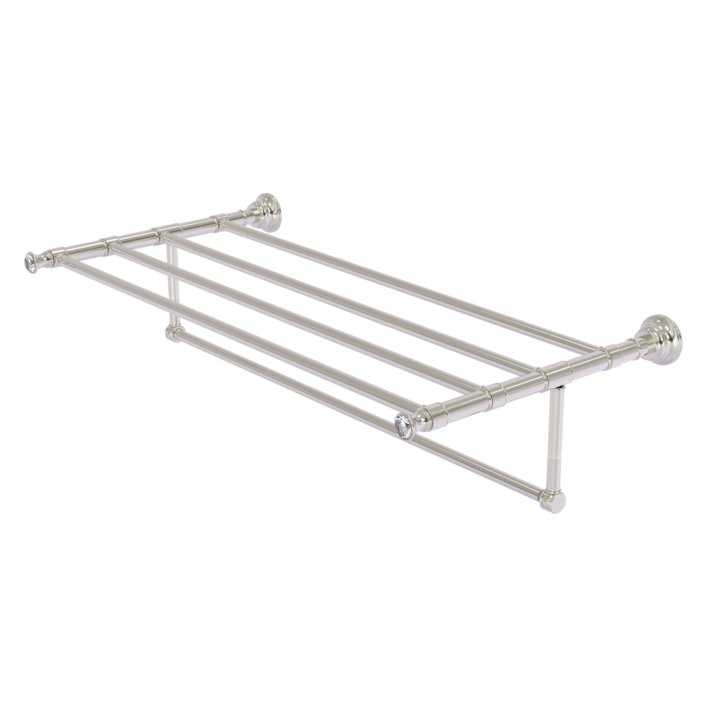 Allied Brass Carolina Crystal 38" x 13.7" Satin Nickel Solid Brass Towel Shelf With Integrated Towel Bar