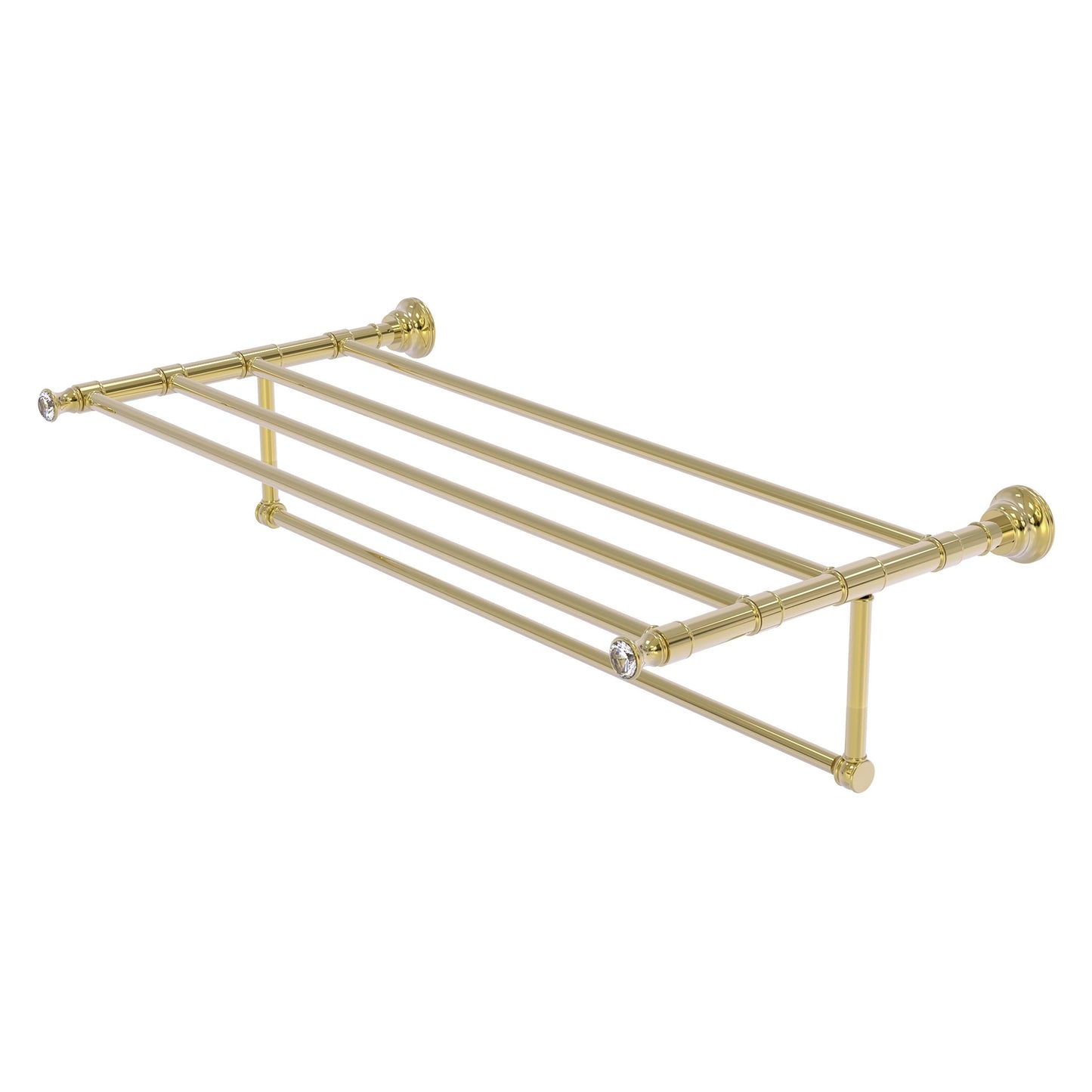 Allied Brass Carolina Crystal 38" x 13.7" Unlacquered Brass Solid Brass Towel Shelf With Integrated Towel Bar