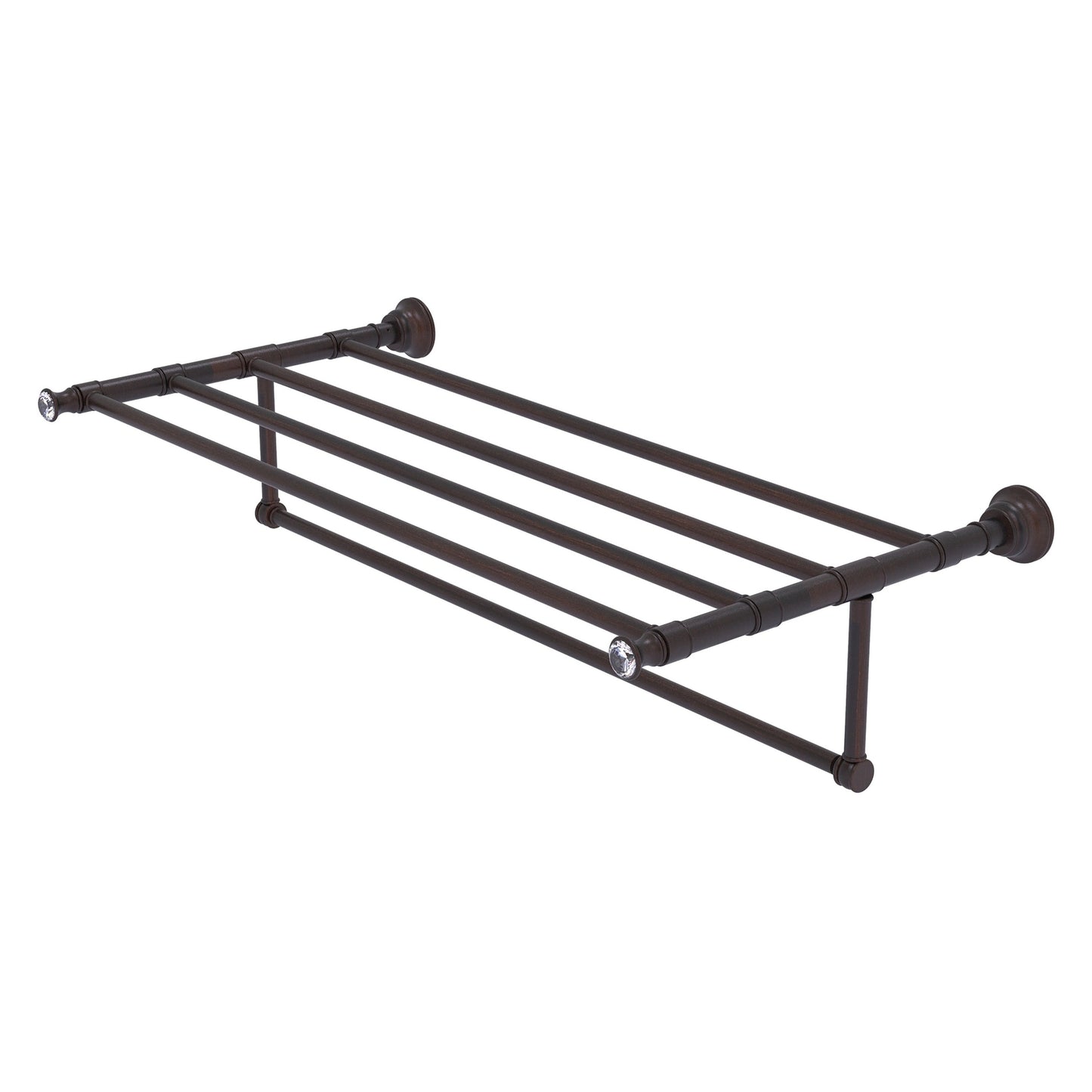 Allied Brass Carolina Crystal 38" x 13.7" Venetian Bronze Solid Brass Towel Shelf With Integrated Towel Bar