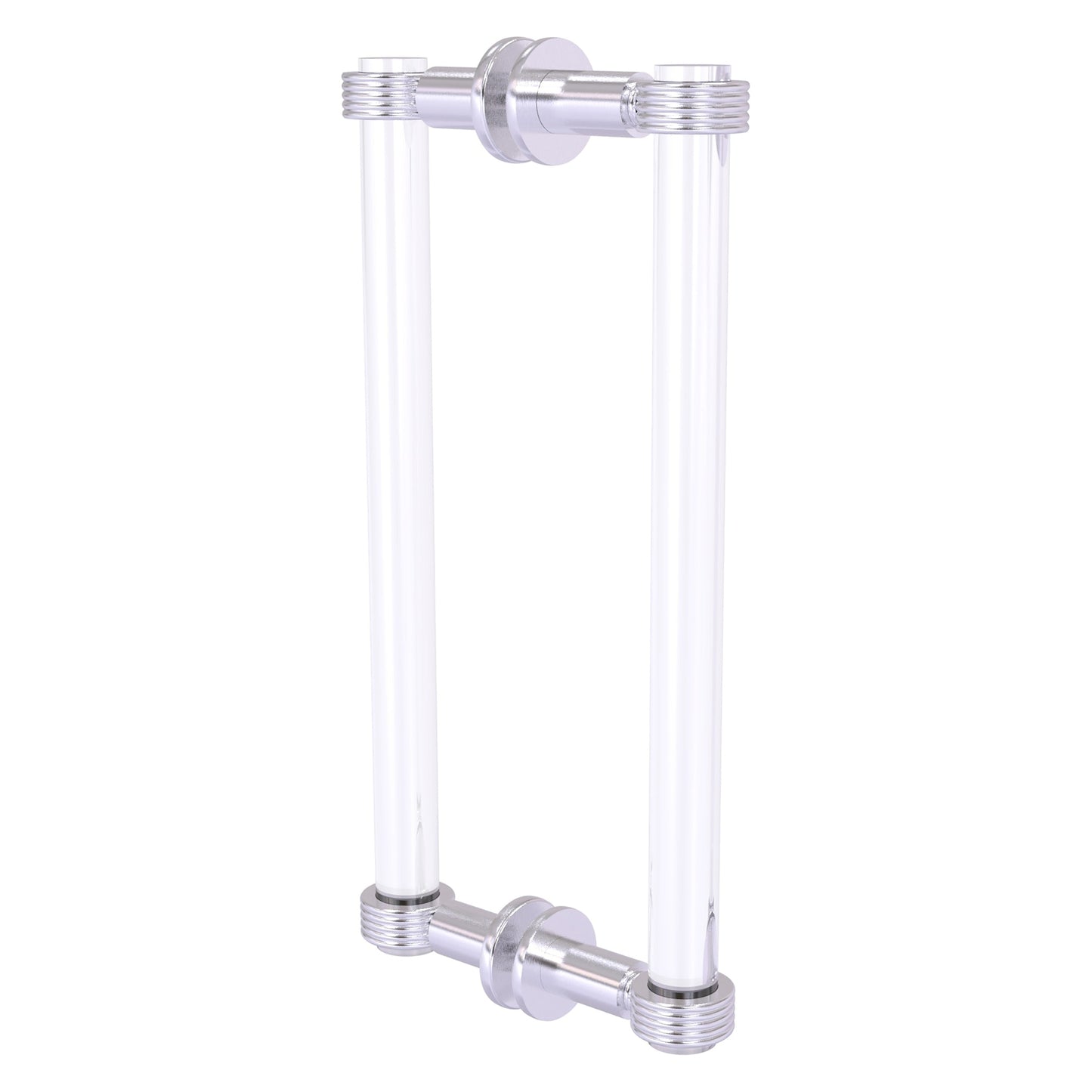 Allied Brass Clearview 13" x 1.7" Satin Chrome Solid Brass Back-to-Back Shower Door Pull With Grooved Accents