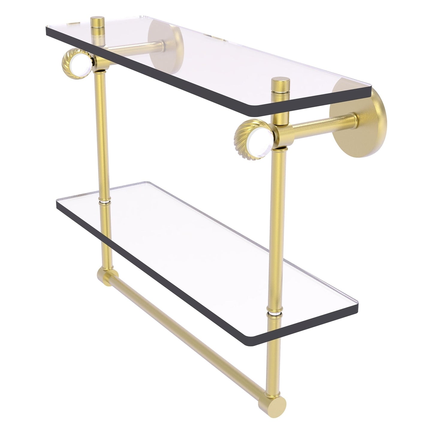 Allied Brass Clearview 16" x 5.6" Satin Brass Solid Brass Double Glass Shelf With Towel Bar and Twisted Accents