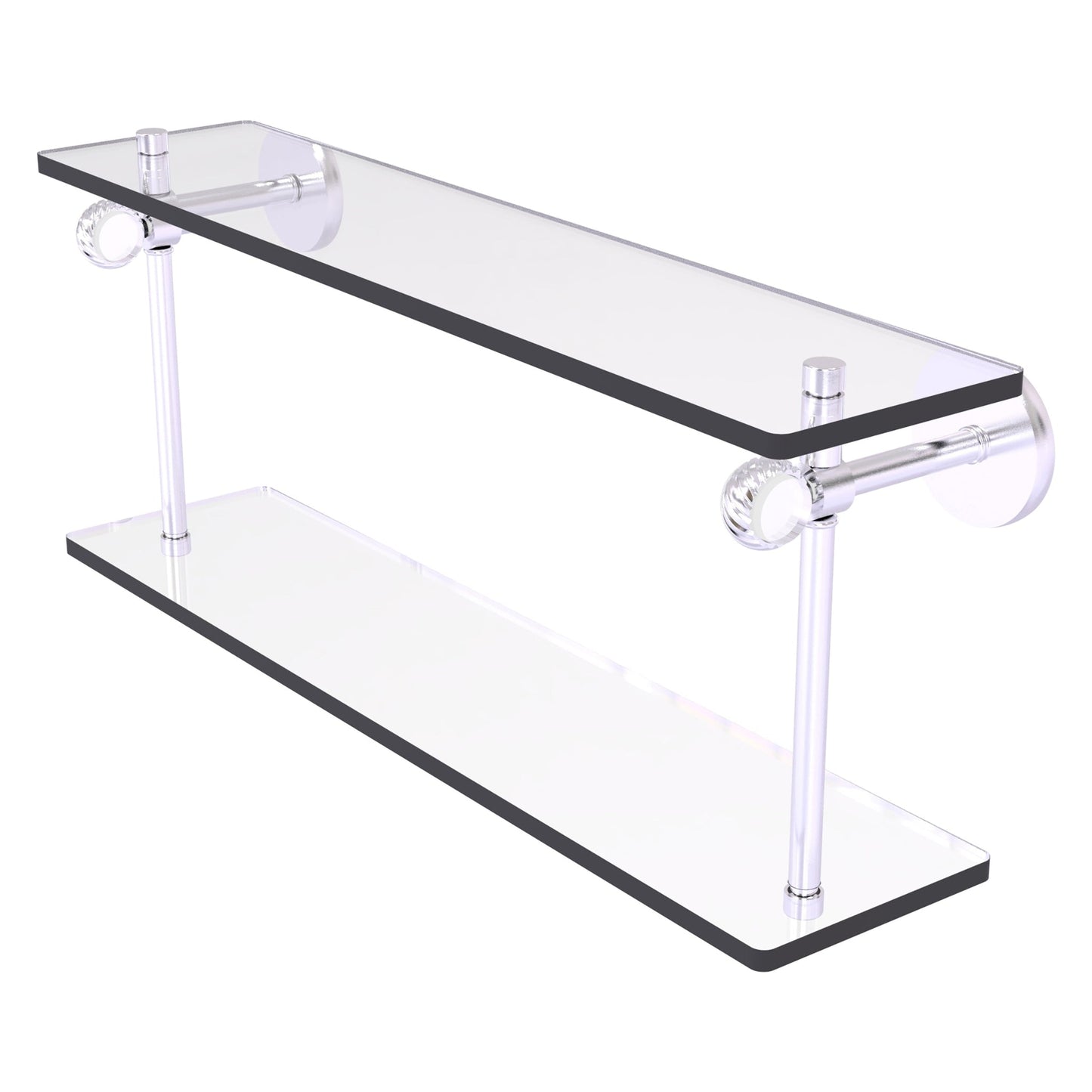 Allied Brass Clearview 16" x 5.6" Satin Chrome Solid Brass Two-Tiered Glass Shelf With Twisted Accents