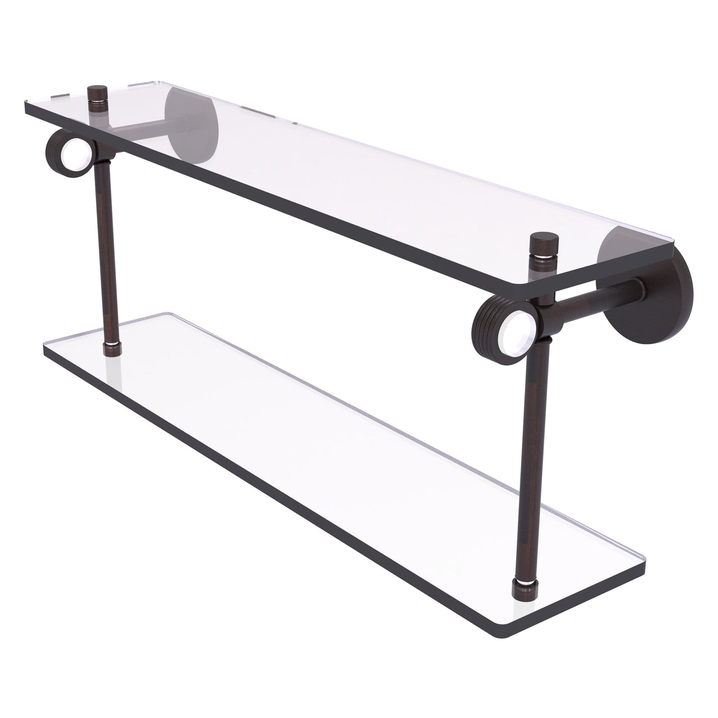 Allied Brass Clearview 16" x 5.6" Venetian Bronze Solid Brass Two-Tiered Glass Shelf With Grooved Accents