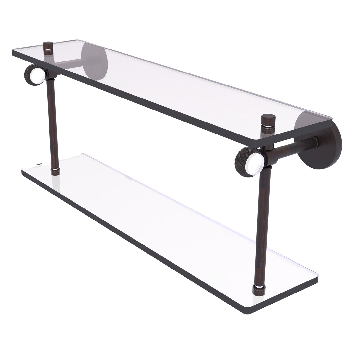 Allied Brass Clearview 16" x 5.6" Venetian Bronze Solid Brass Two-Tiered Glass Shelf With Twisted Accents