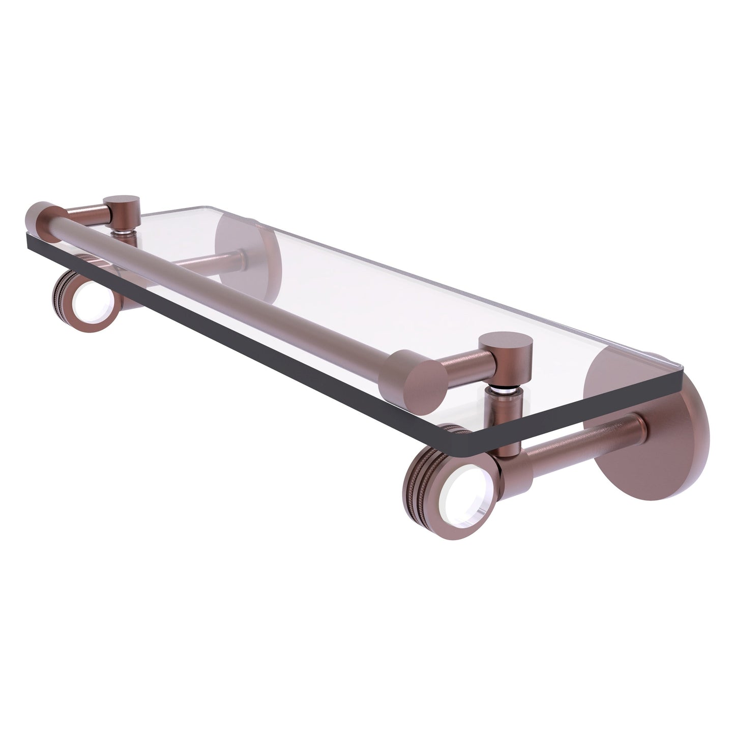 Allied Brass Clearview 16" x 5.65" Antique Copper Solid Brass Gallery Rail Glass Shelf With Dotted Accents