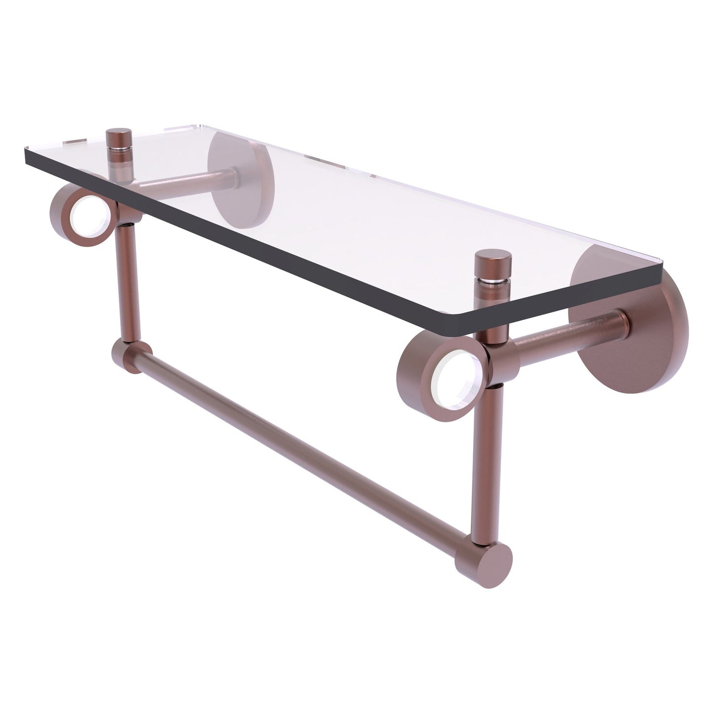 Allied Brass Clearview 16" x 5.65" Antique Copper Solid Brass Glass Shelf With Towel Bar