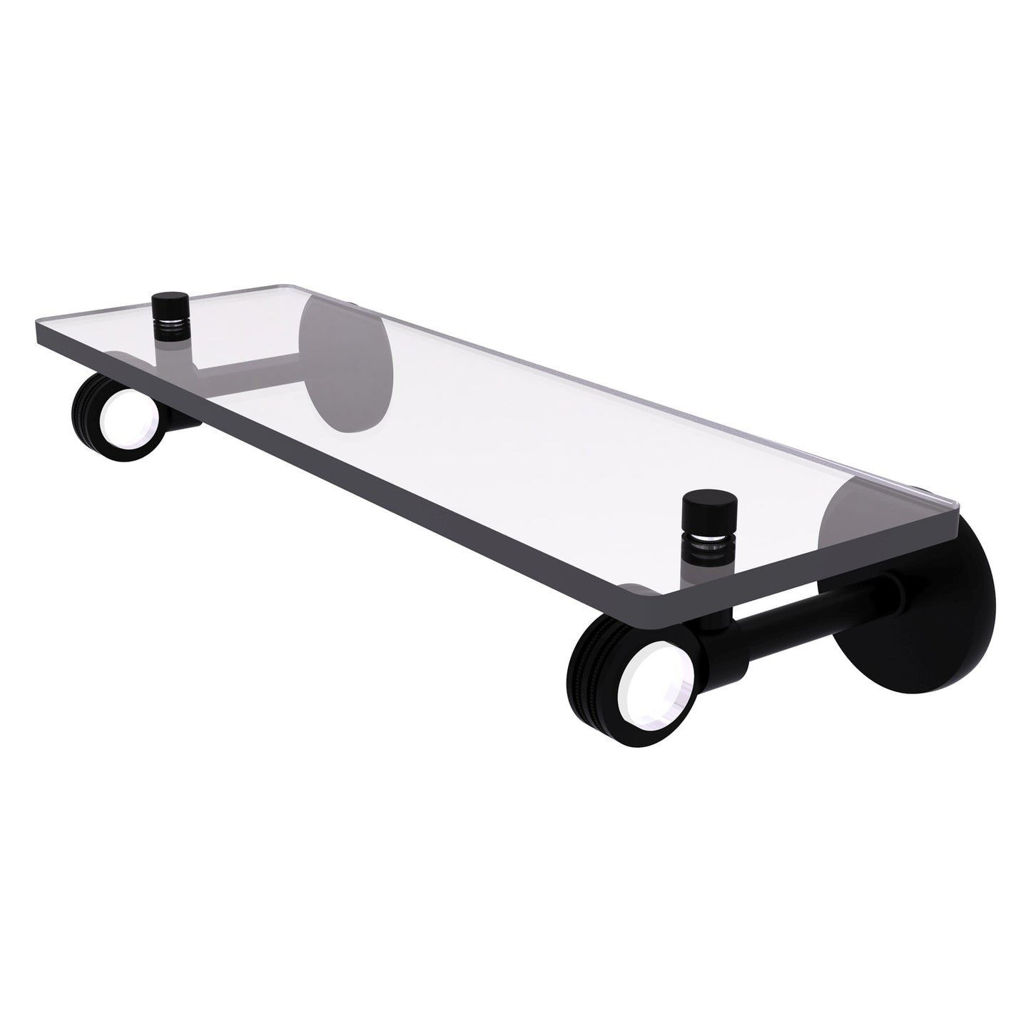 Allied Brass Clearview 16" x 5.65" Matte Black Solid Brass Glass Shelf With Dotted Accents