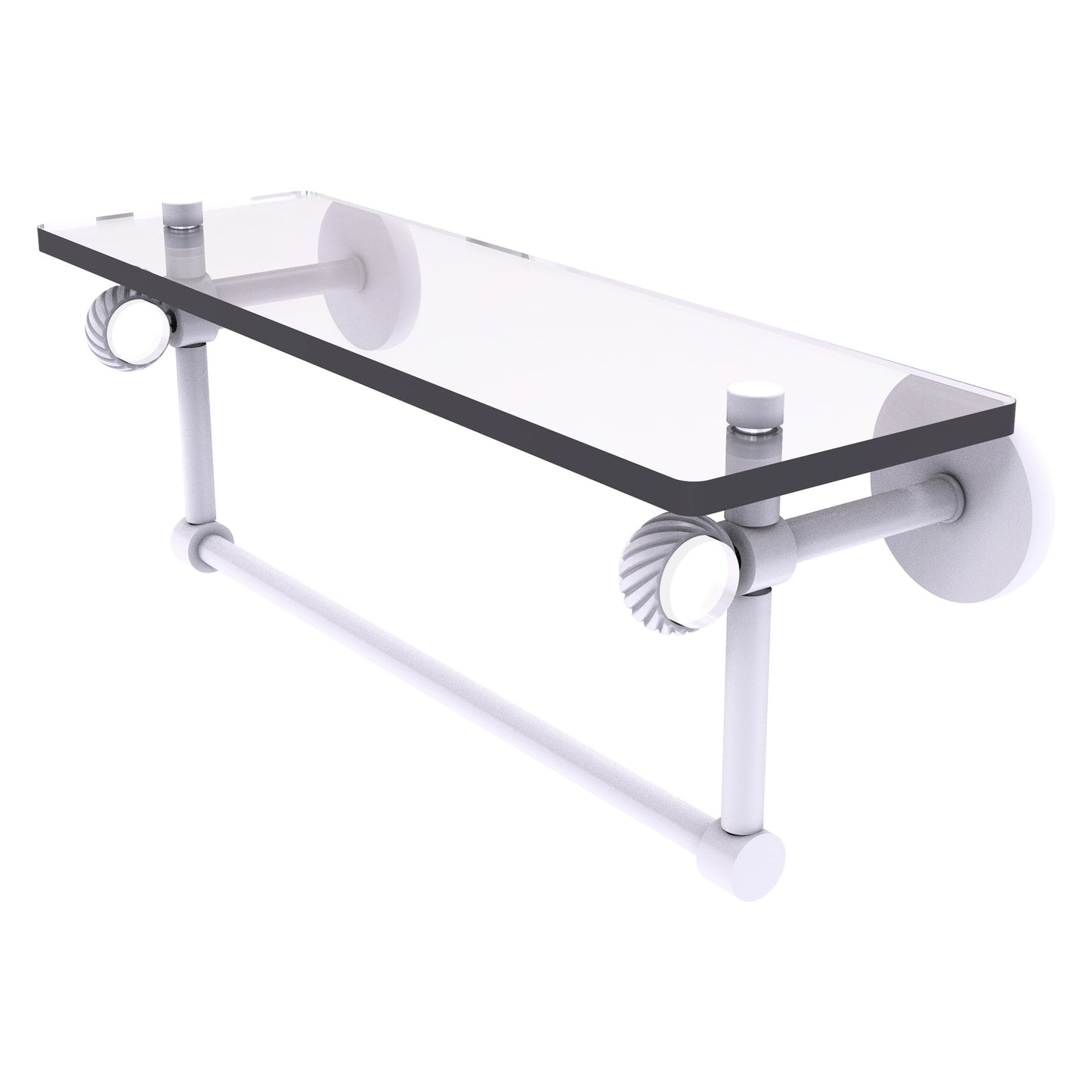 Allied Brass Clearview 16" x 5.65" Matte White Solid Brass Glass Shelf With Towel Bar and Twisted Accents