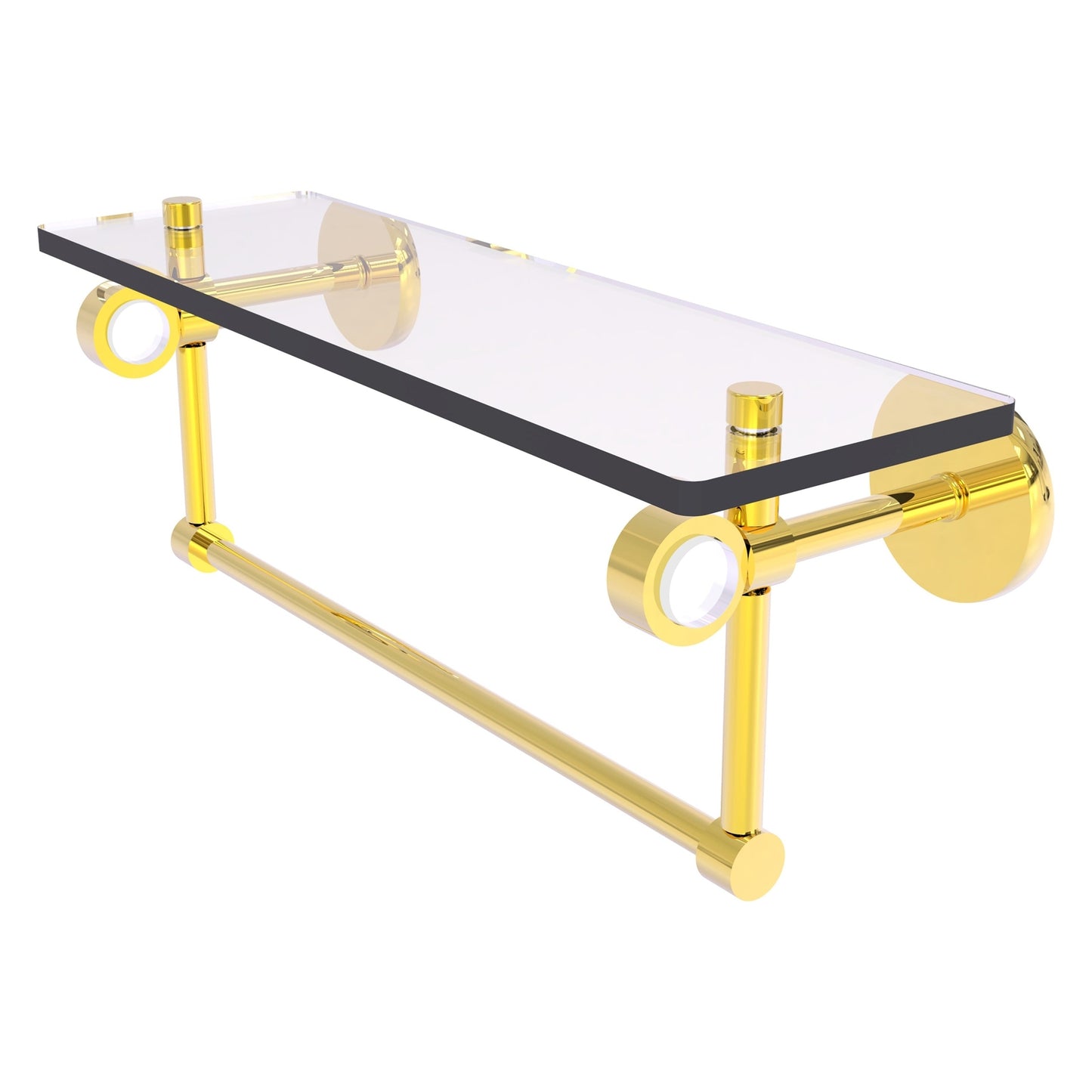 Allied Brass Clearview 16" x 5.65" Polished Brass Solid Brass Glass Shelf With Towel Bar