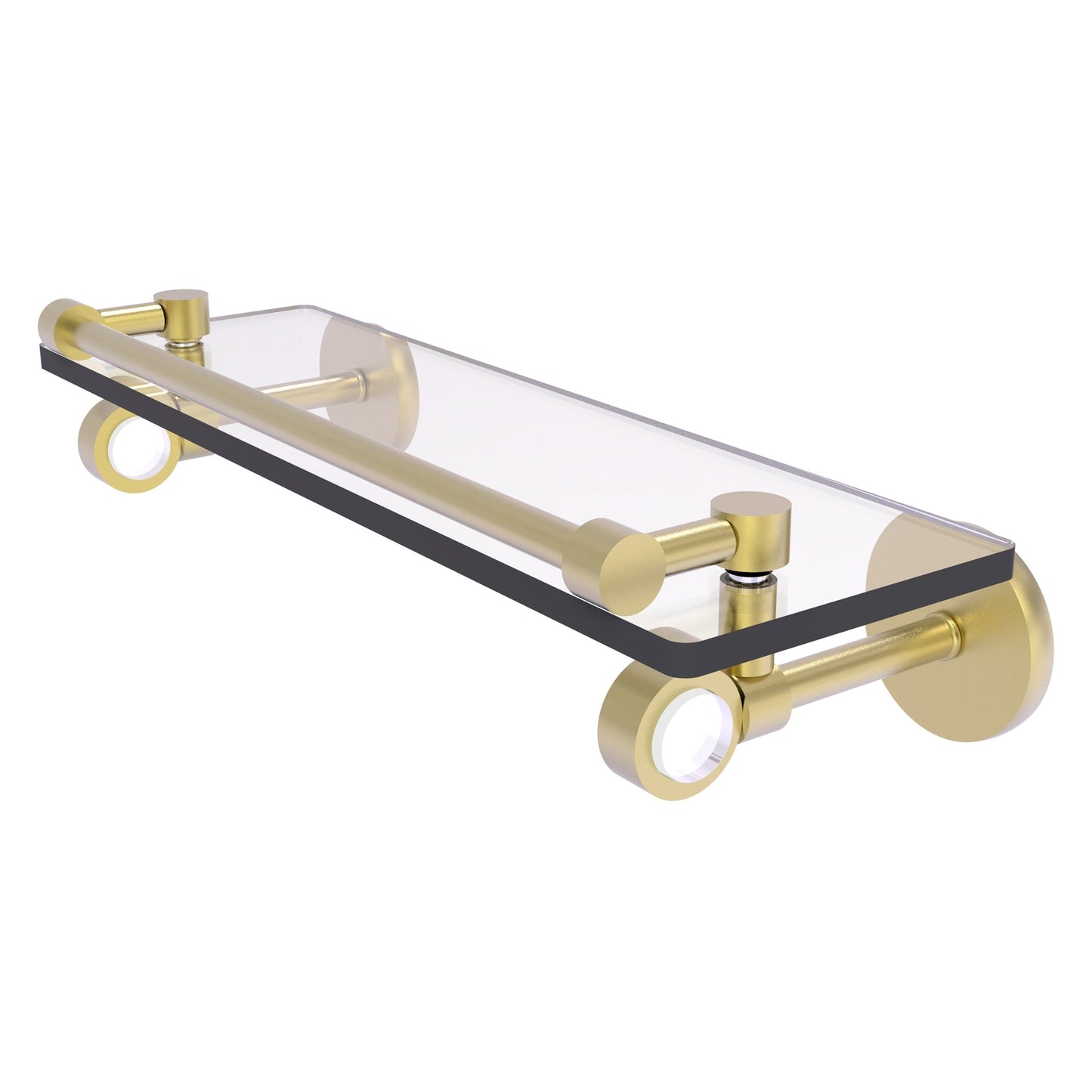 Allied Brass Clearview 16" x 5.65" Satin Brass Solid Brass Glass Shelf With Gallery Rail