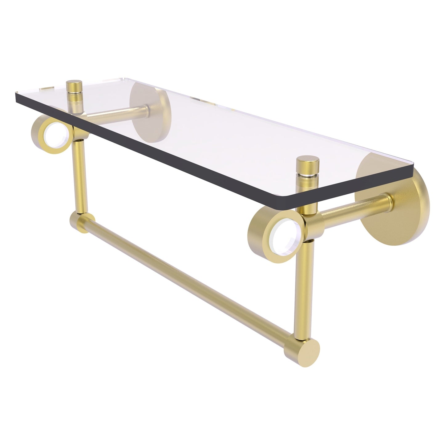 Allied Brass Clearview 16" x 5.65" Satin Brass Solid Brass Glass Shelf With Towel Bar