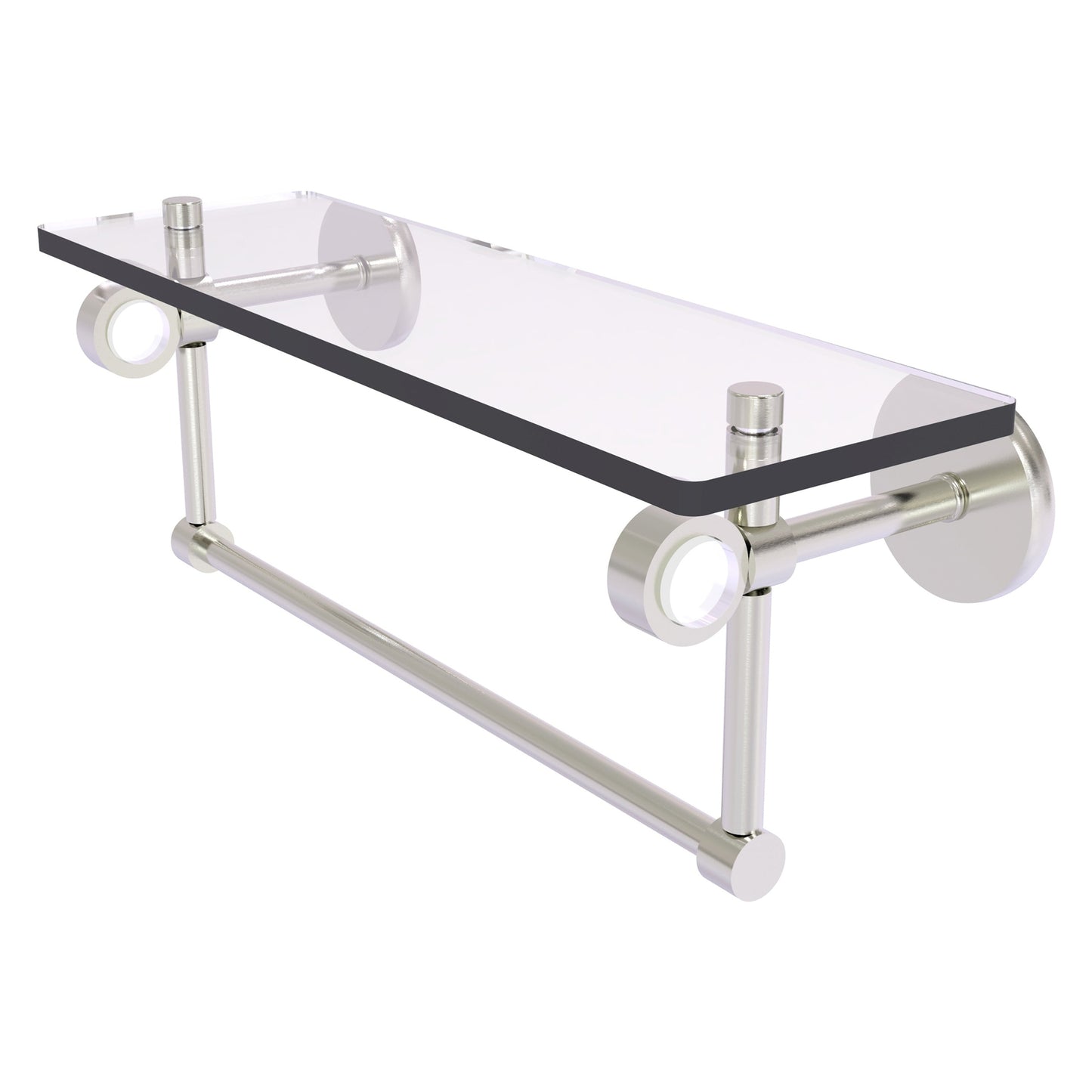 Allied Brass Clearview 16" x 5.65" Satin Nickel Solid Brass Glass Shelf With Towel Bar