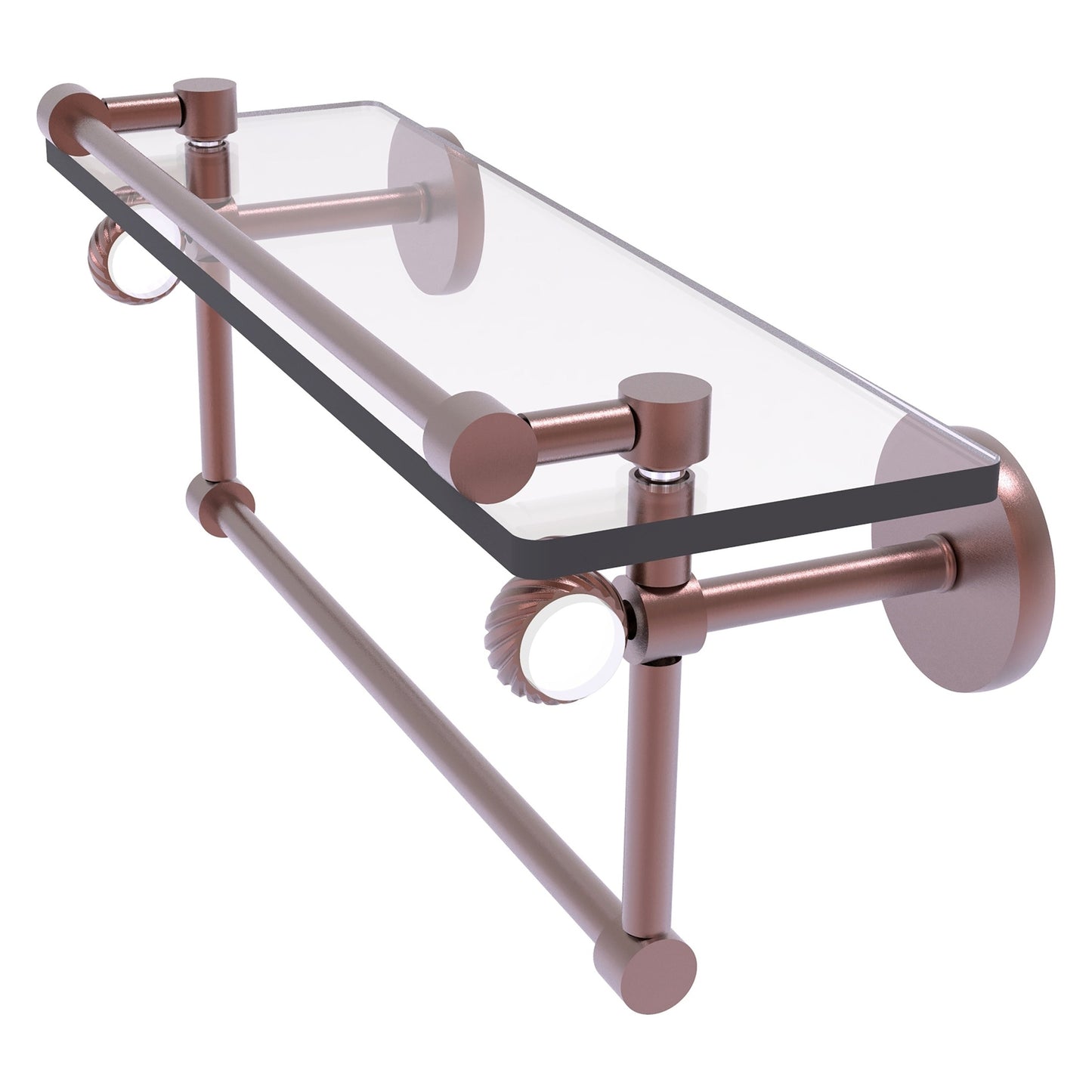 Allied Brass Clearview 16" x 5.8" Antique Copper Solid Brass Glass Gallery Shelf With Towel Bar and Twisted Accents