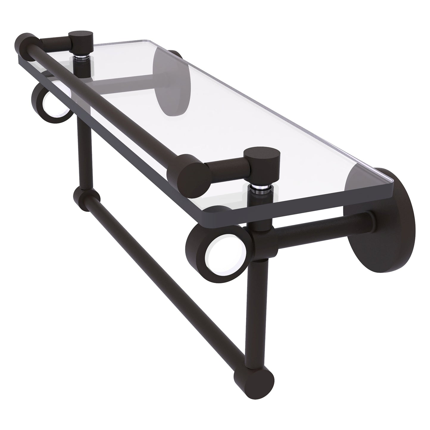 Allied Brass Clearview 16" x 5.8" Oil Rubbed Bronze Solid Brass Glass Shelf With Gallery Rail and Towel Bar