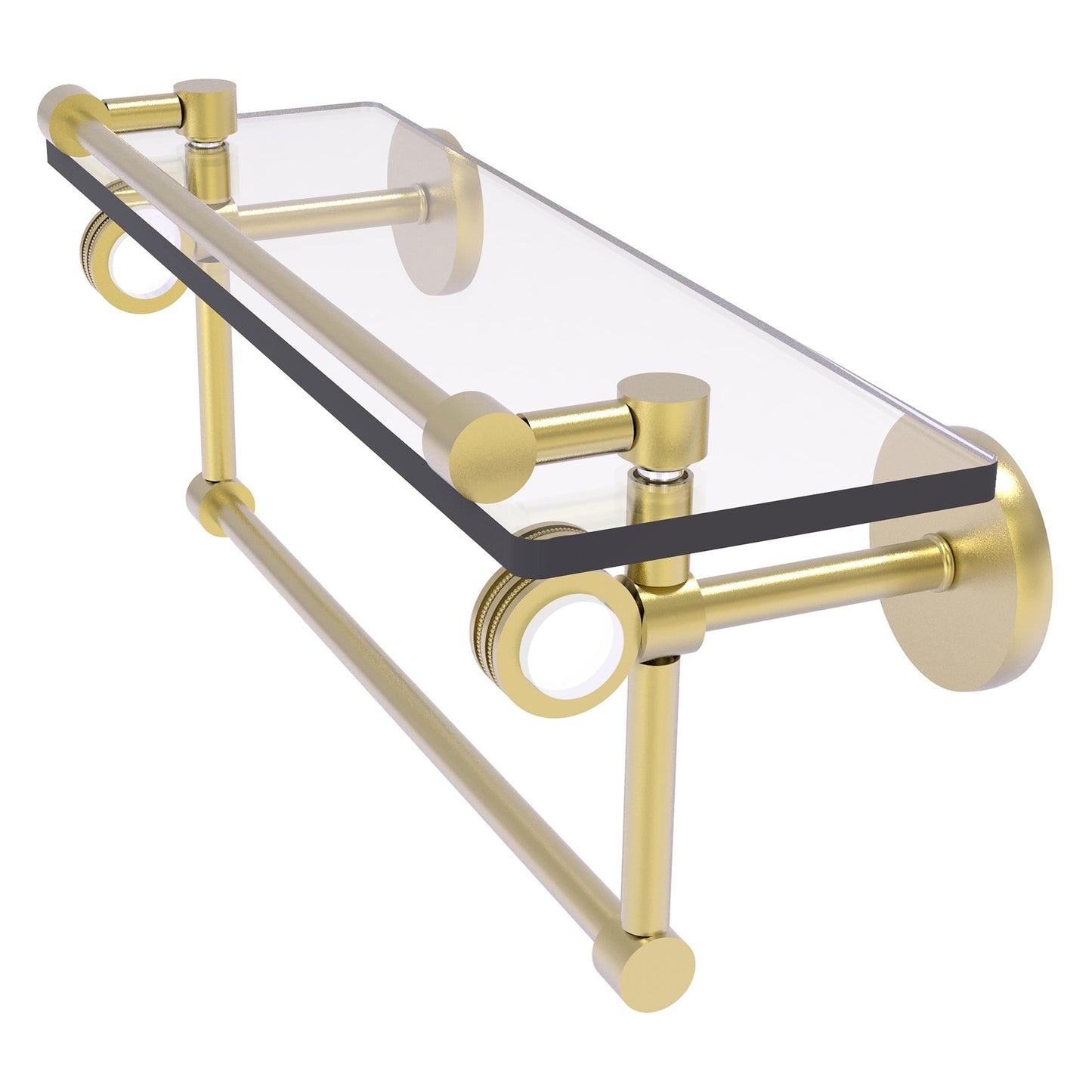 Allied Brass Clearview 16" x 5.8" Satin Brass Solid Brass Glass Gallery Shelf With Towel Bar and Dotted Accents