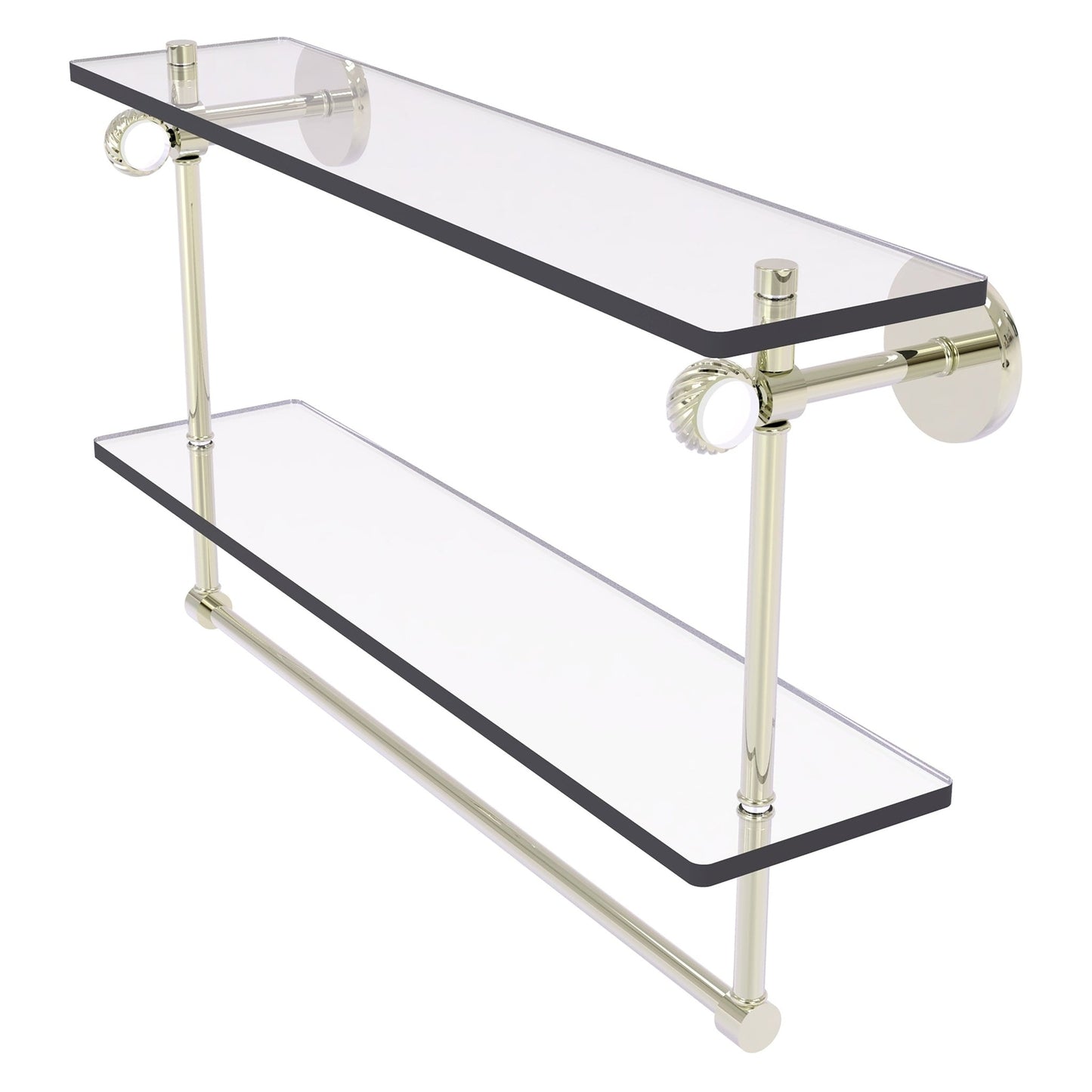 Allied Brass Clearview 22" x 5.6" Polished Nickel Solid Brass Double Glass Shelf With Towel Bar and Twisted Accents
