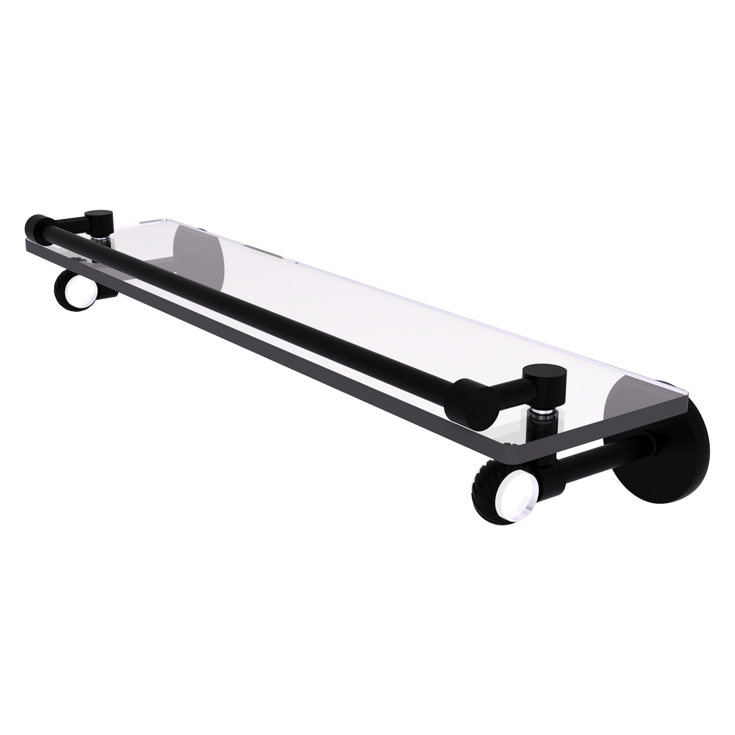 Allied Brass Clearview 22" x 5.65" Matte Black Solid Brass Gallery Rail Glass Shelf With Twisted Accents