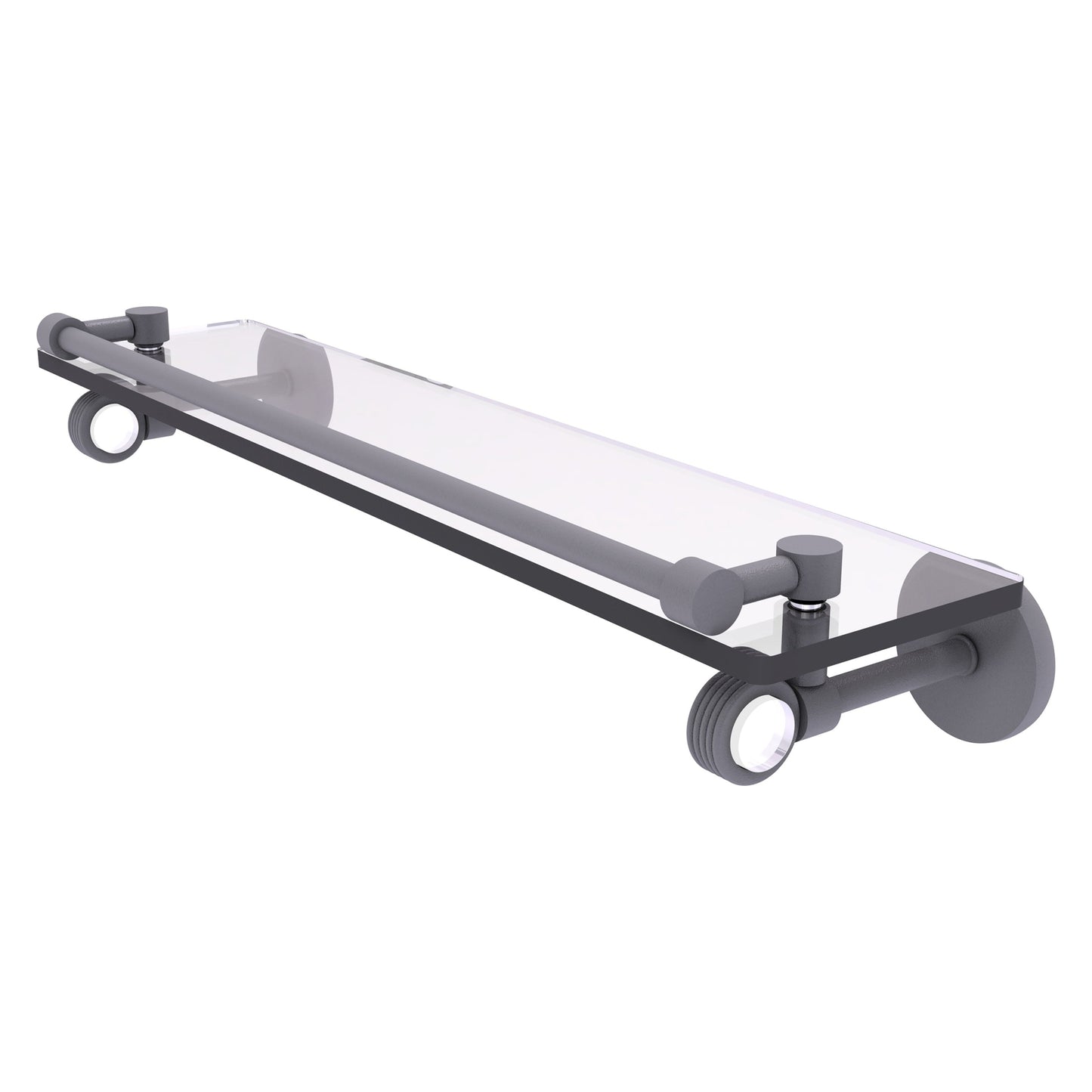 Allied Brass Clearview 22" x 5.65" Matte Gray Solid Brass Gallery Rail Glass Shelf With Grooved Accents