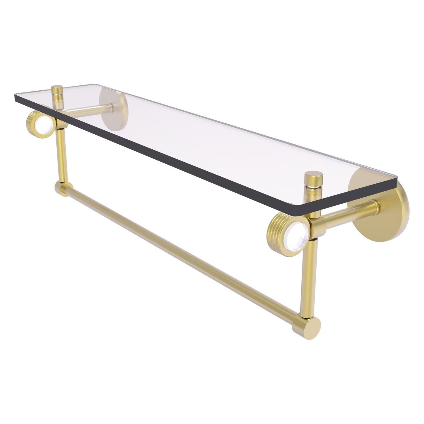 Allied Brass Clearview 22" x 5.65" Satin Brass Solid Brass Glass Shelf With Towel Bar and Grooved Accents
