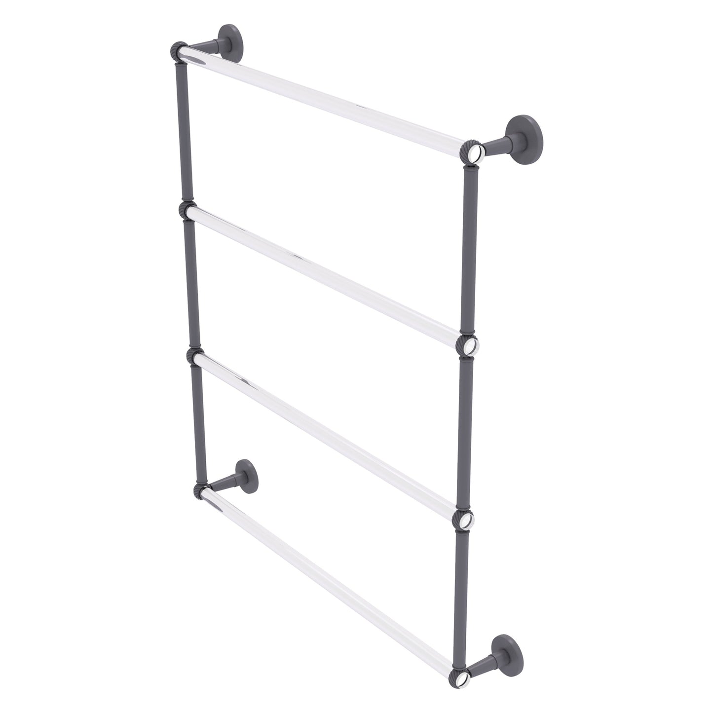Allied Brass Clearview 32.6" x 4.6" Matte Gray Solid Brass Four-Tiered Ladder Towel Bar With Twisted Accents