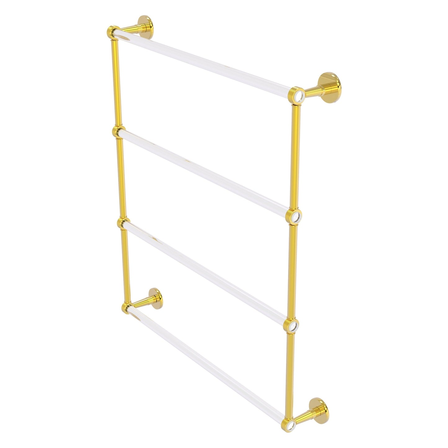 Allied Brass Clearview 32.6" x 4.6" Polished Brass Solid Brass Four-Tiered Ladder Towel Bar With Grooved Accents