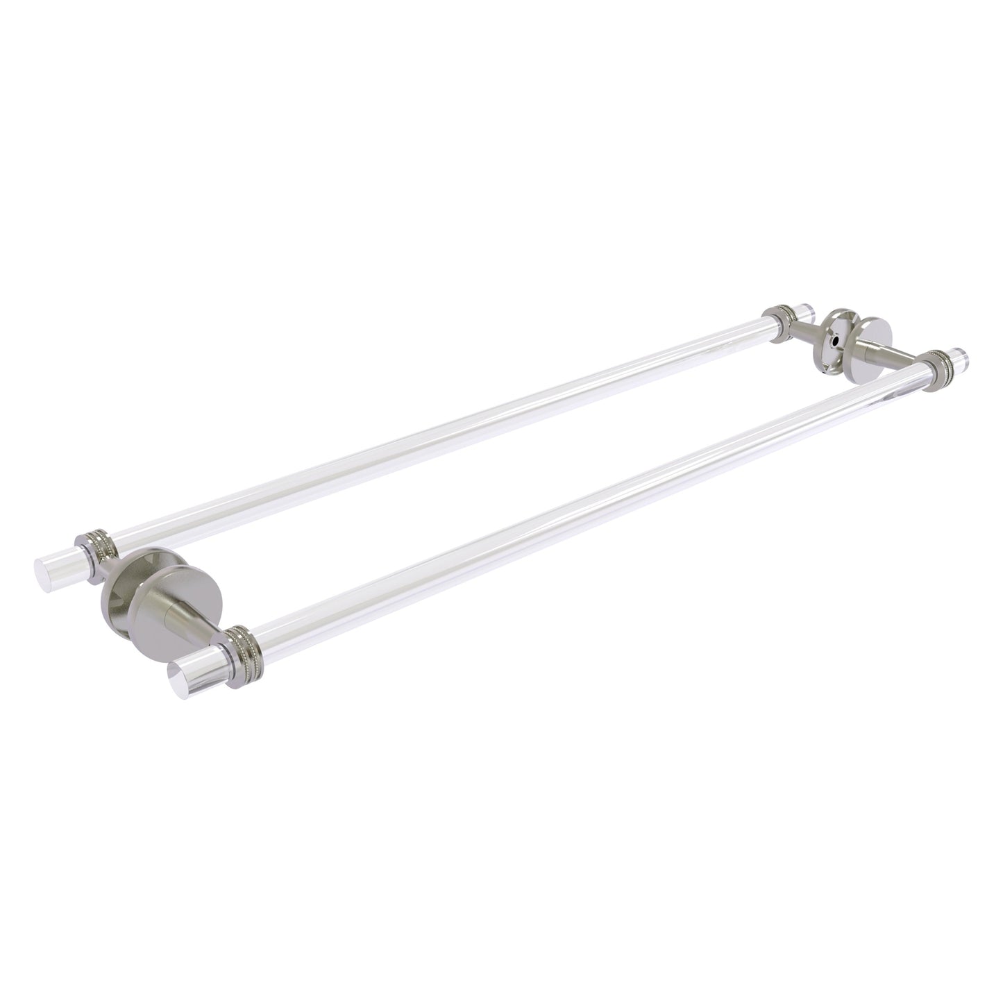 Allied Brass Clearview 34" x 8.6" Satin Nickel Solid Brass Back-to-Back Shower Door and Towel Bar With Dotted Accents
