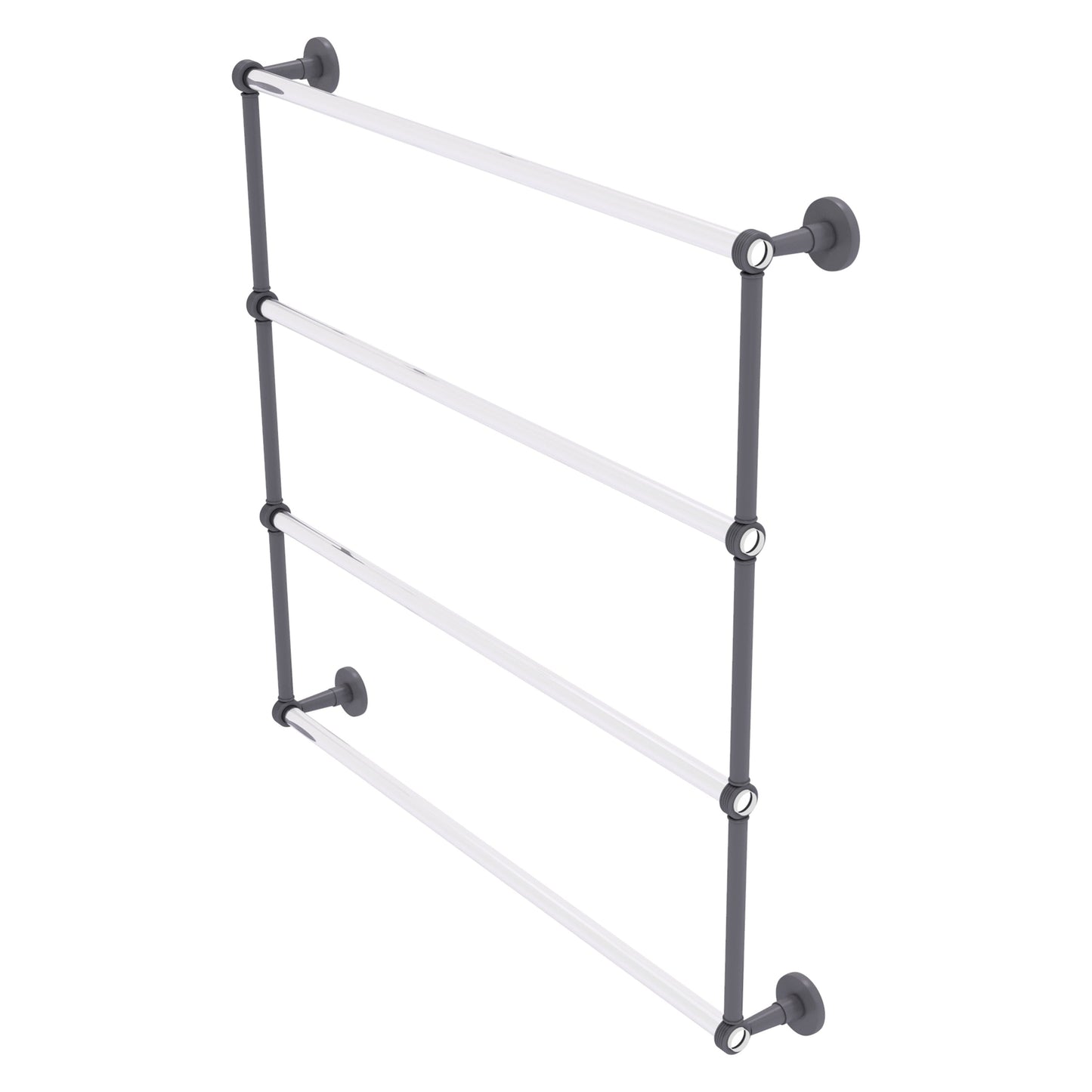 Allied Brass Clearview 38.6" x 4.6" Matte Gray Solid Brass Four-Tiered Ladder Towel Bar With Grooved Accents
