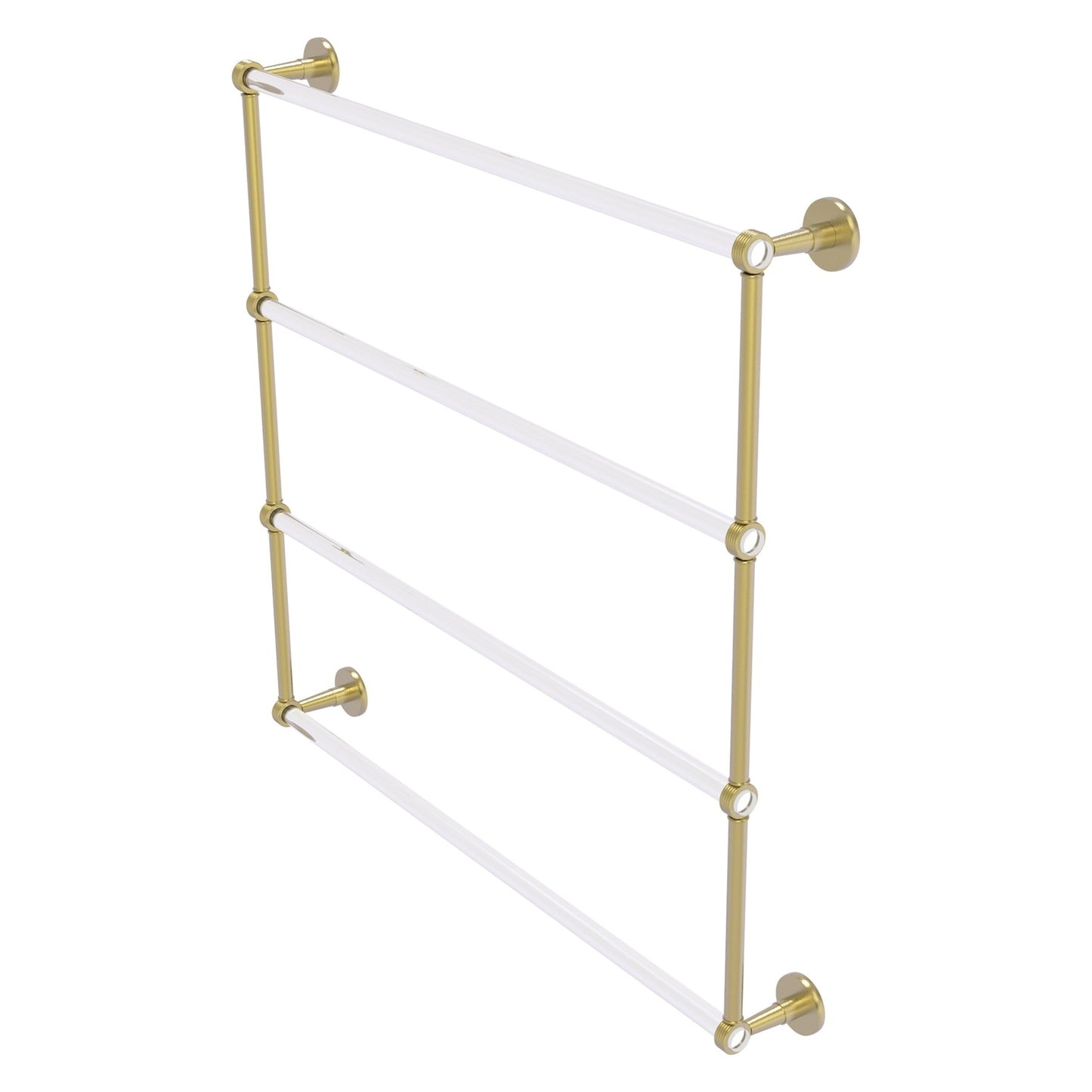 Allied Brass Clearview 38.6" x 4.6" Satin Brass Solid Brass Four-Tiered Ladder Towel Bar With Grooved Accents