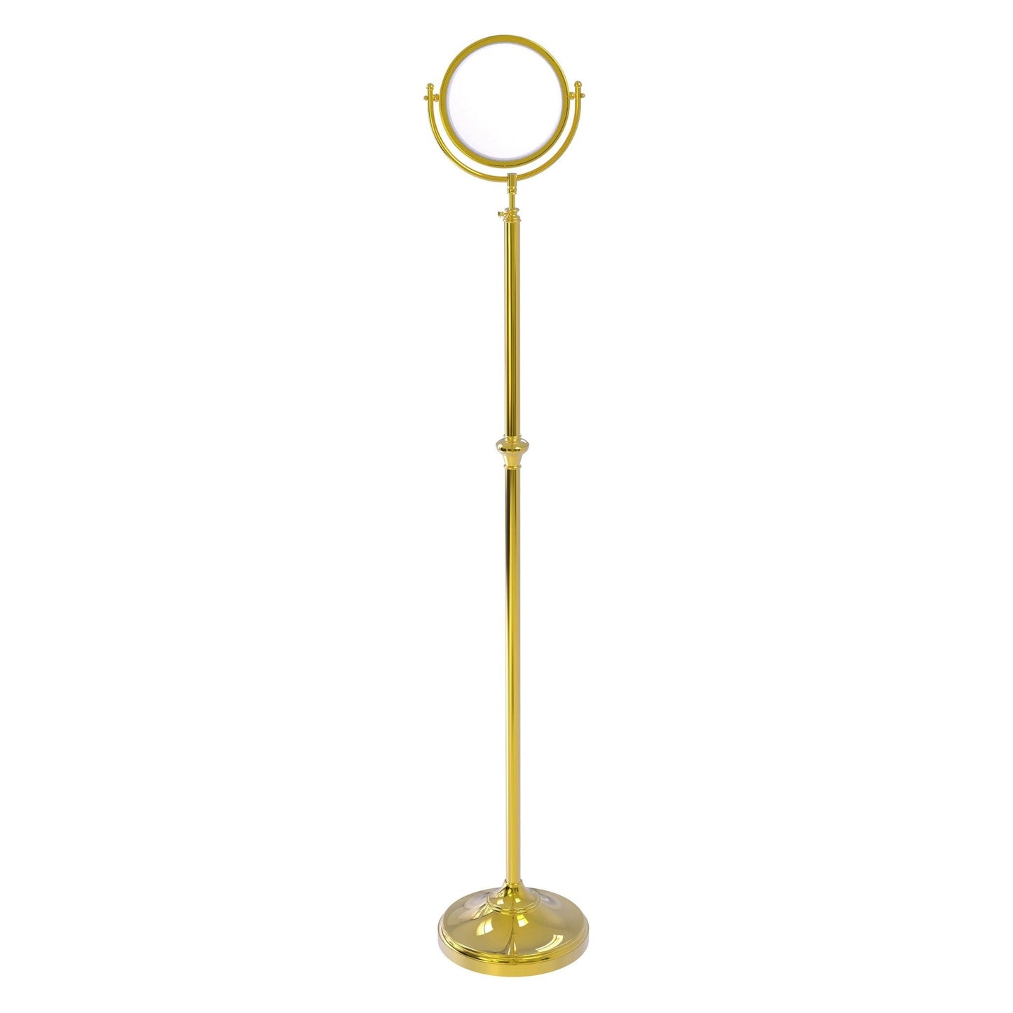 Allied Brass DMF-2/2X 10.5" x 10.5" Polished Brass Solid Brass Adjustable Height Floor Standing Make-Up Mirror With 2X Magnification