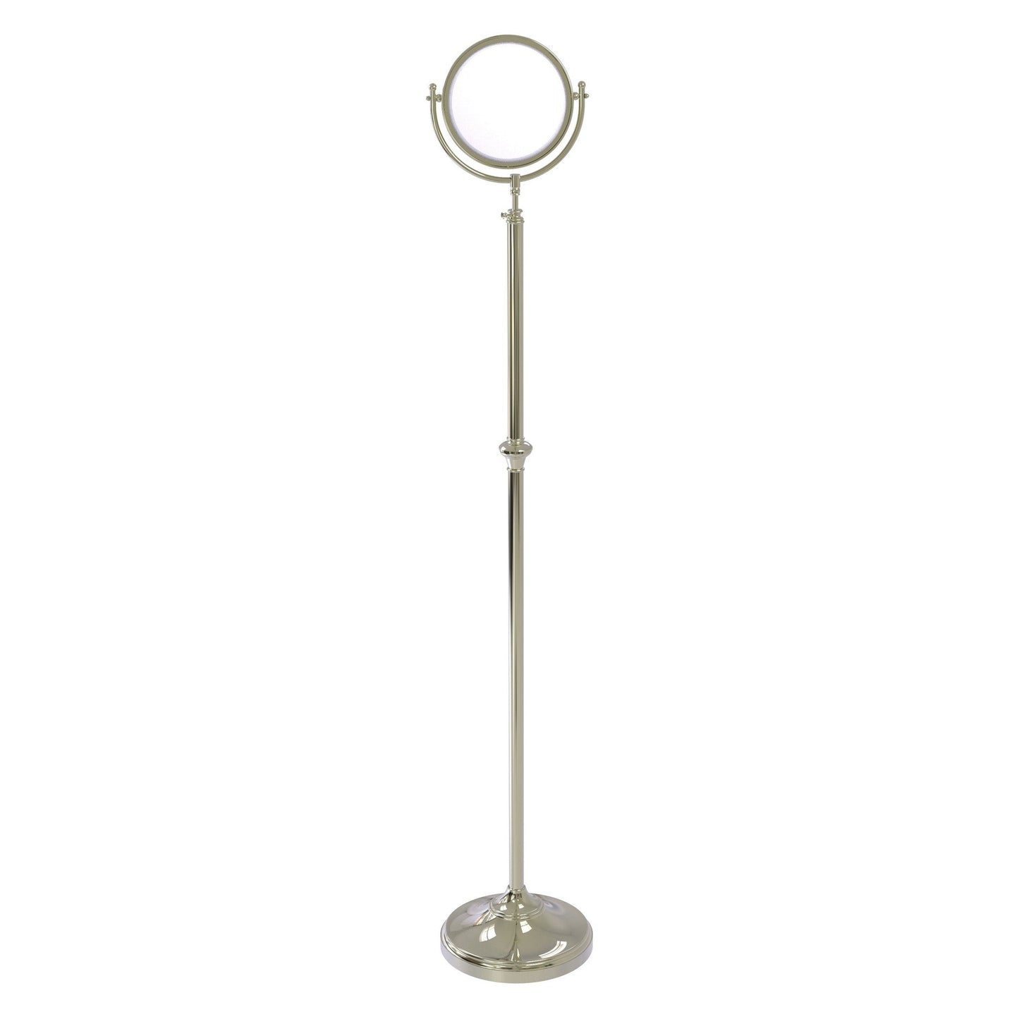 Allied Brass DMF-2/5X 10.5" x 10.5" Polished Nickel Solid Brass Adjustable Height Floor Standing Make-Up Mirror With 5X Magnification
