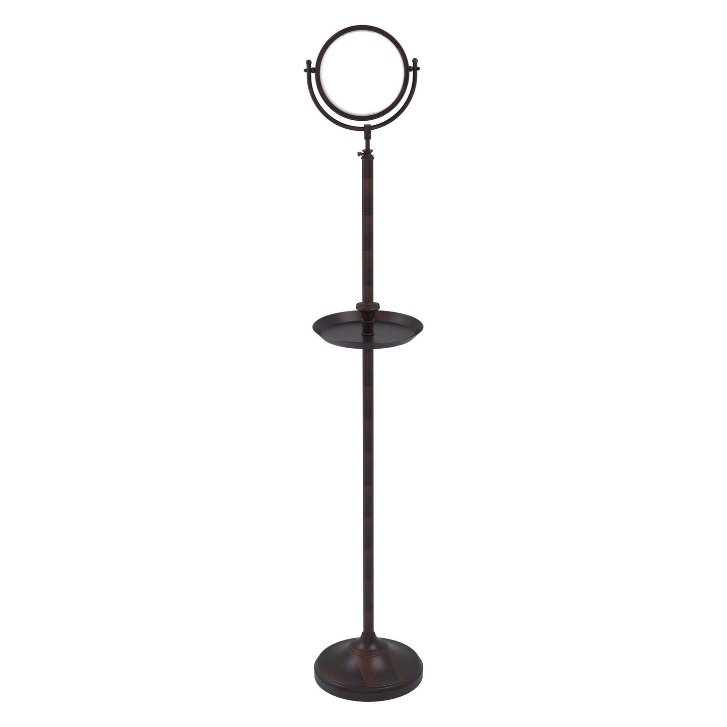 Allied Brass DMF-3/2X 10.5" x 10.5" Venetian Bronze Solid Brass Floor Standing Make-Up Mirror With 2X Magnification and Shaving Tray