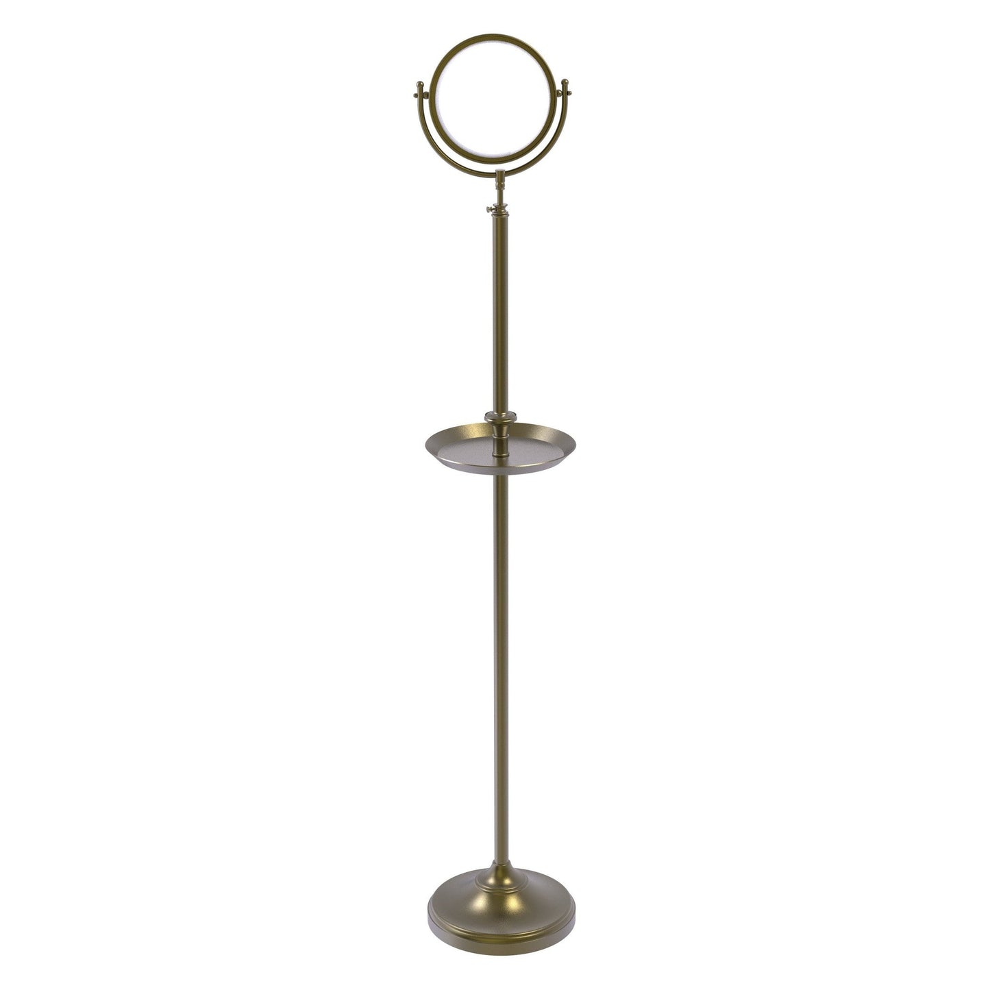 Allied Brass DMF-3/3X 10.5" x 10.5" Antique Brass Solid Brass Floor Standing Make-Up Mirror With 3X Magnification and Shaving Tray