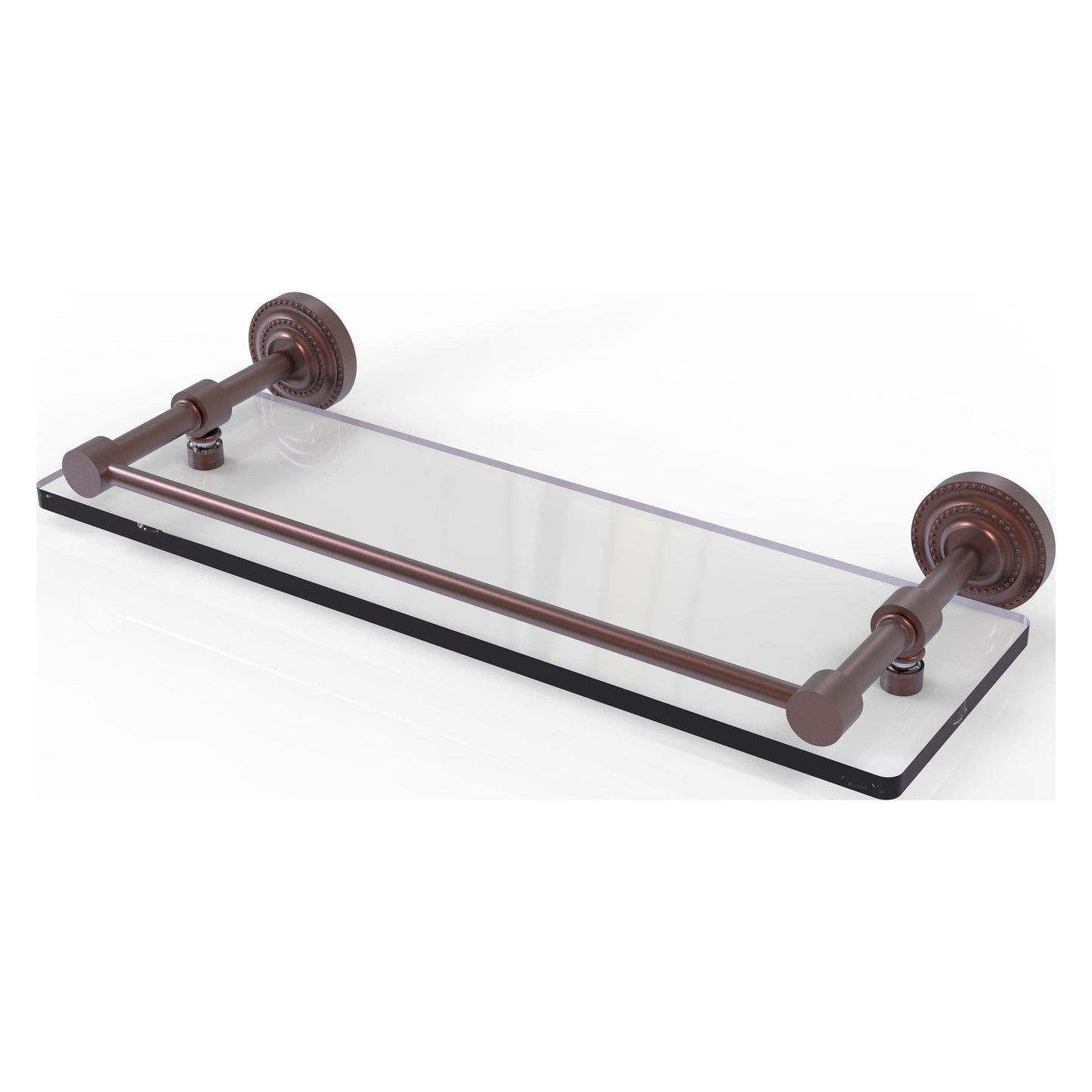 Allied Brass Dottingham 16" x 5" Antique Copper Solid Brass Glass Shelf With Gallery Rail