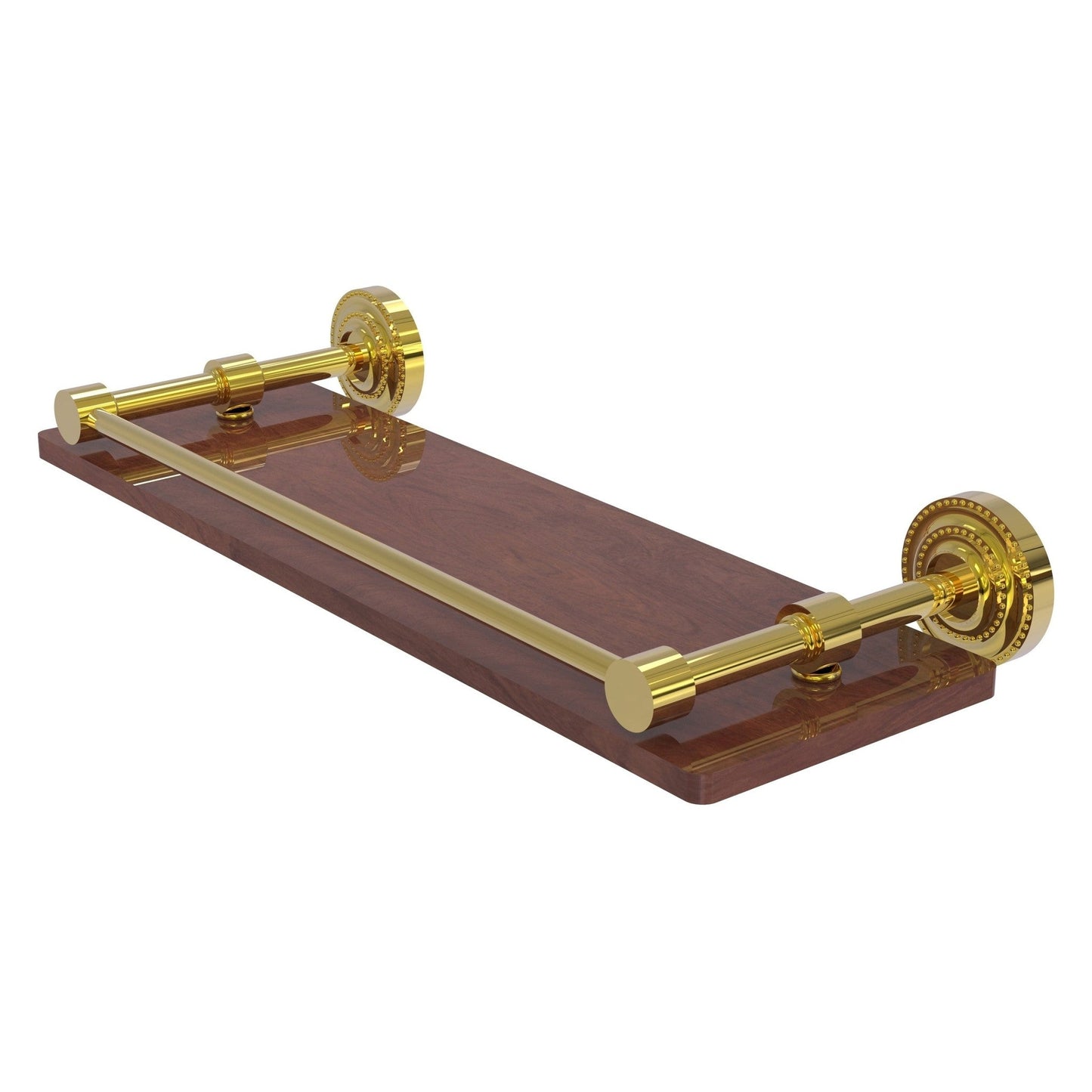 Allied Brass Dottingham 16" x 5" Polished Brass Solid Brass Solid IPE Ironwood Shelf With Gallery Rail