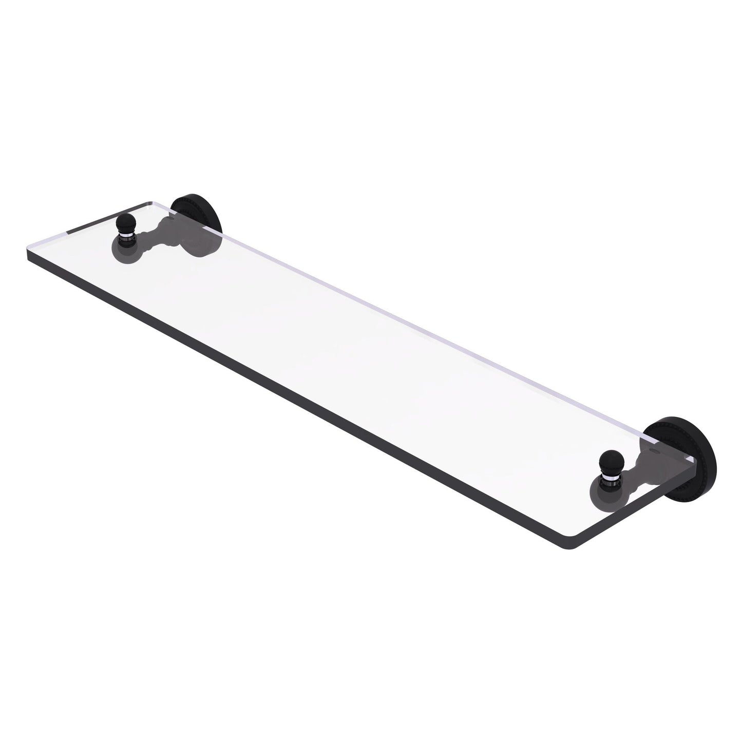Allied Brass Dottingham 22" x 5" Matte Black Solid Brass Glass Vanity Shelf With Beveled Edges