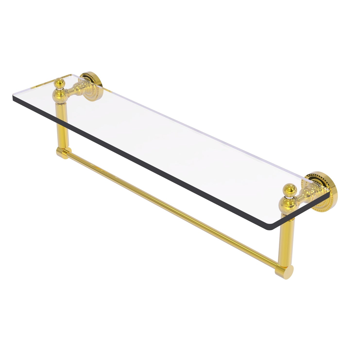 Allied Brass Dottingham 22" x 5" Polished Brass Solid Brass Glass Vanity Shelf With Integrated Towel Bar
