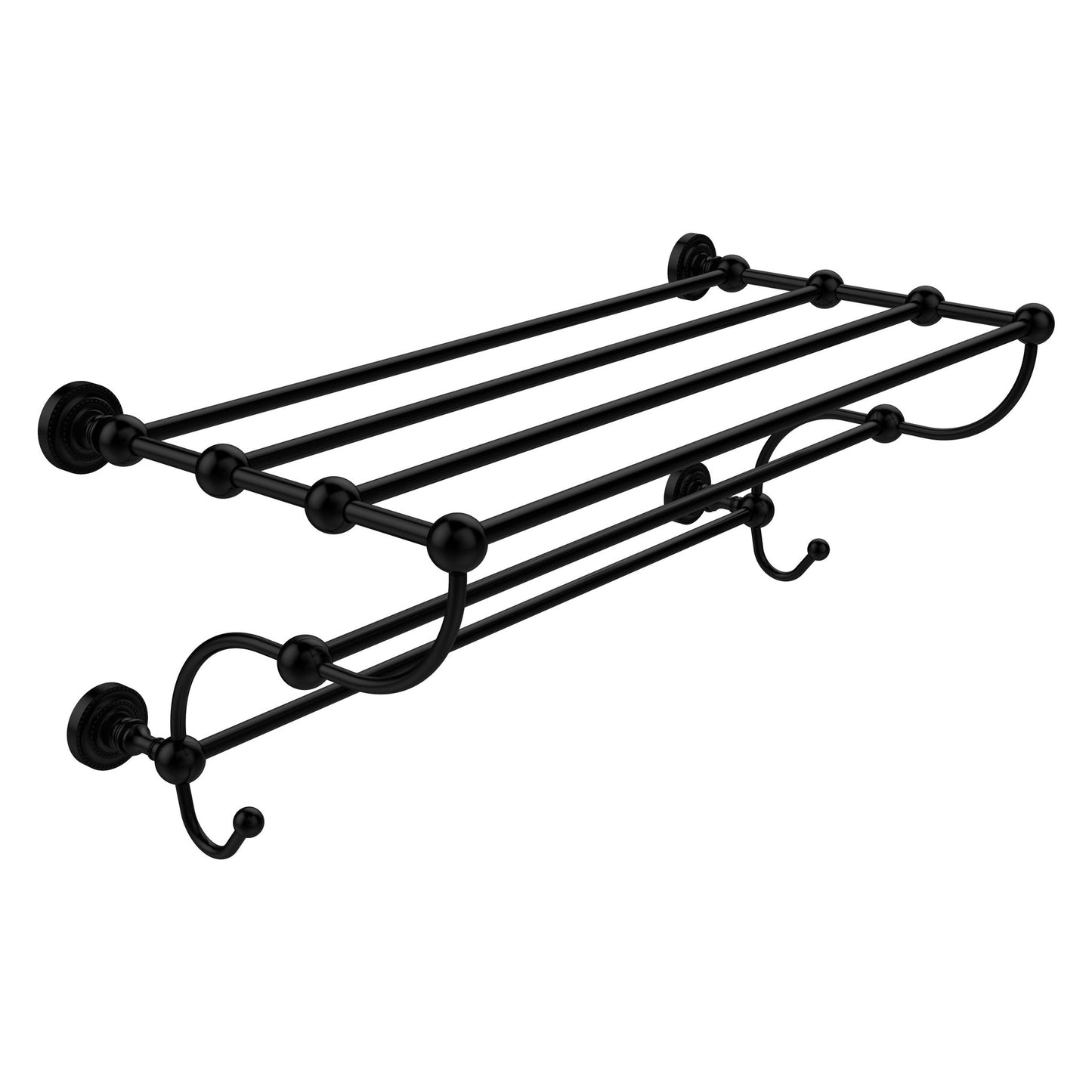 Allied Brass Dottingham 36" x 14" Matte Black Solid Brass Train Rack Towel Shelf