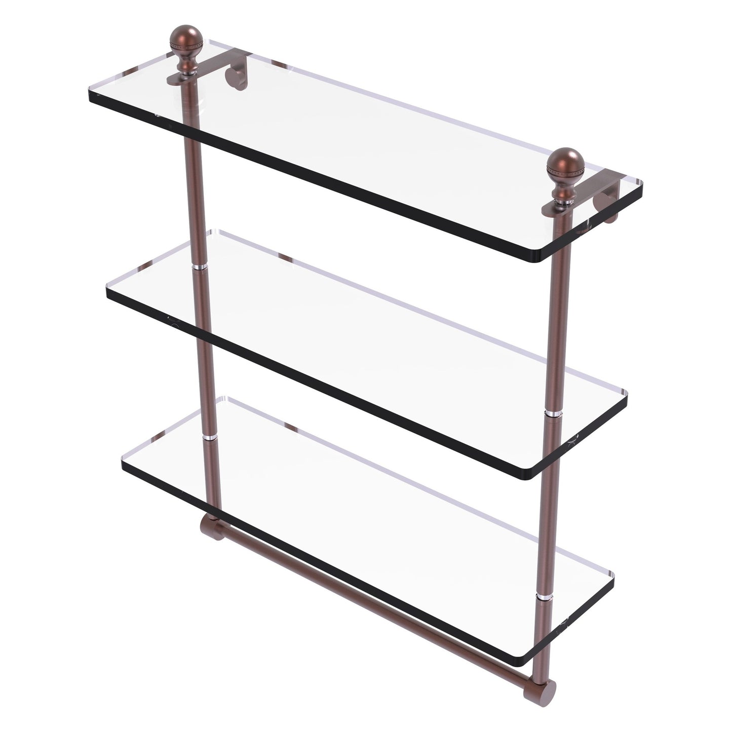 Allied Brass Mambo 16" x 5" Antique Copper Solid Brass Triple Tiered Glass Shelf With Integrated Towel Bar