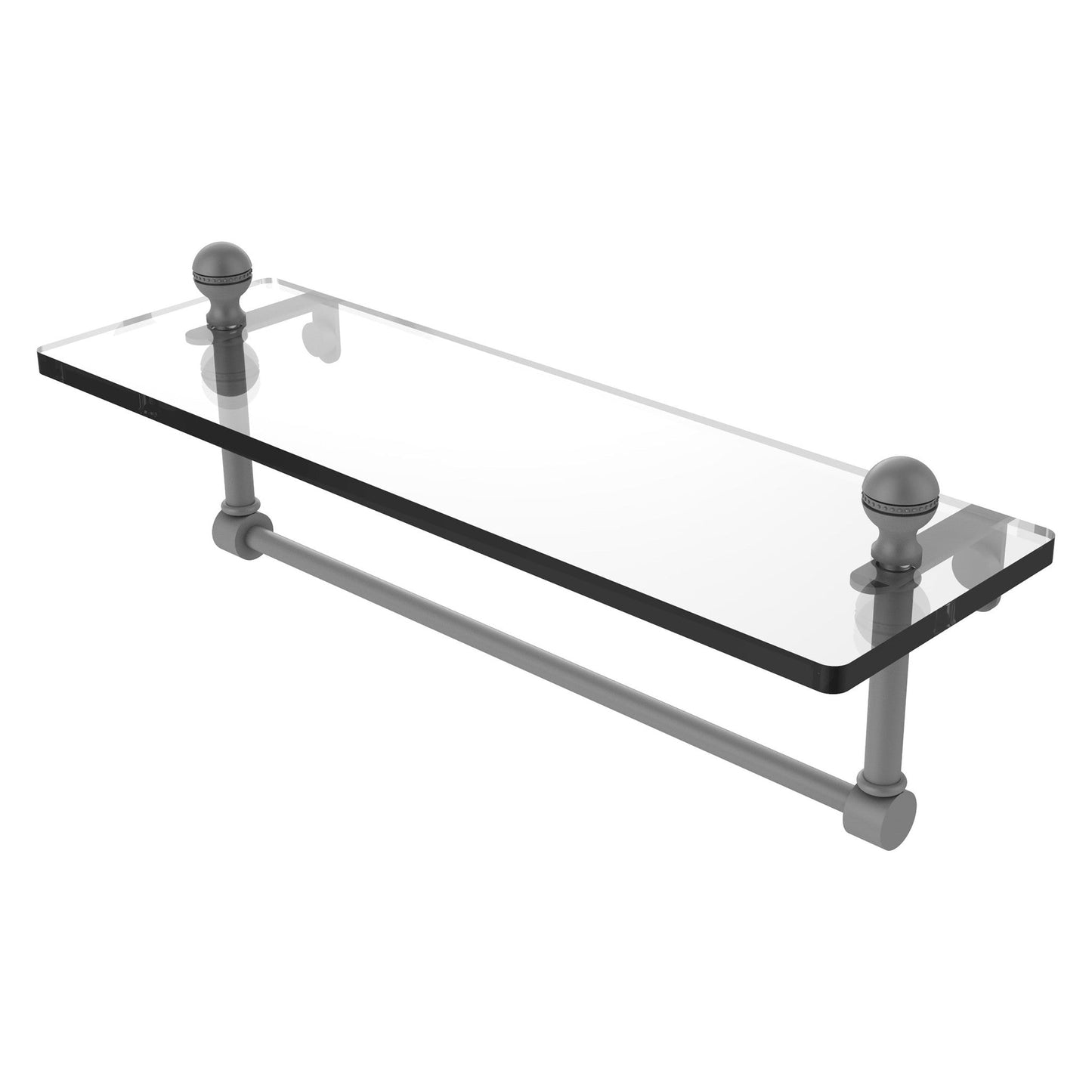 Allied Brass Mambo 16" x 5" Matte Gray Solid Brass Glass Vanity Shelf With Integrated Towel Bar