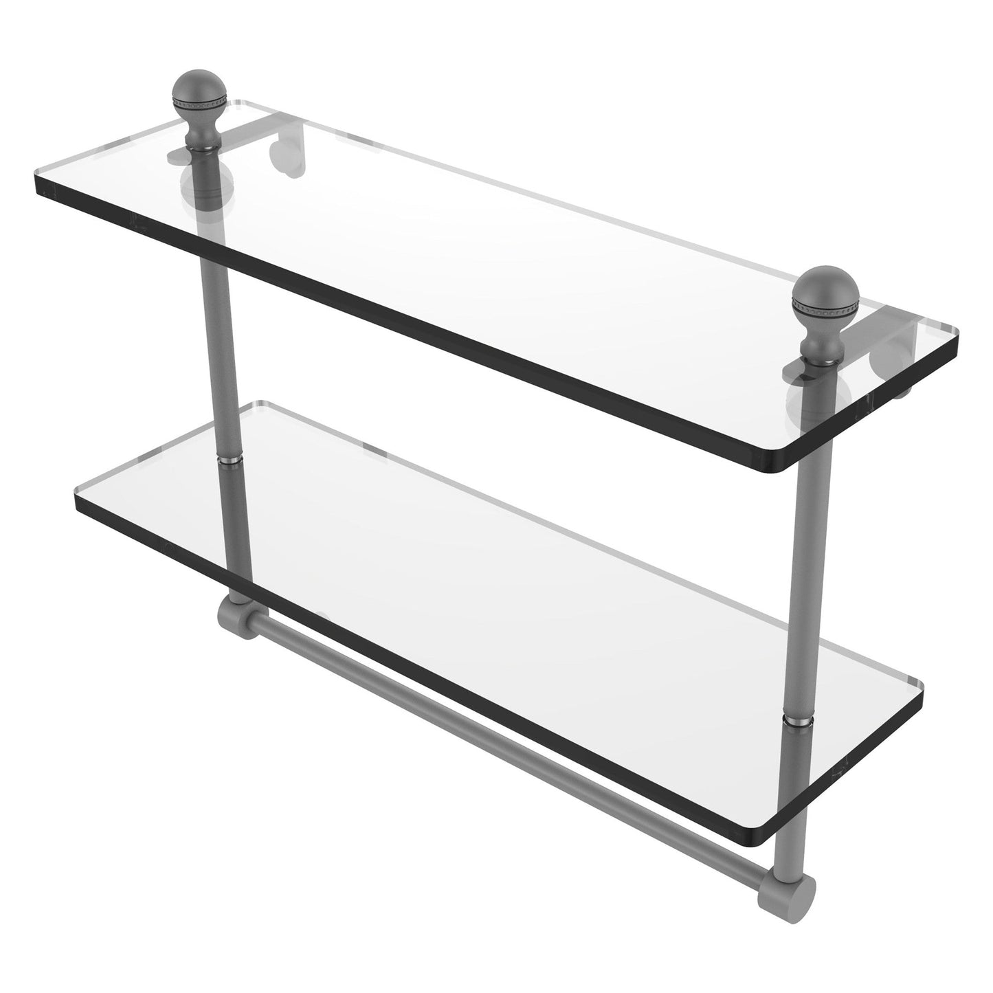 Allied Brass Mambo 16" x 5" Matte Gray Solid Brass Two-Tiered Glass Shelf With Integrated Towel Bar
