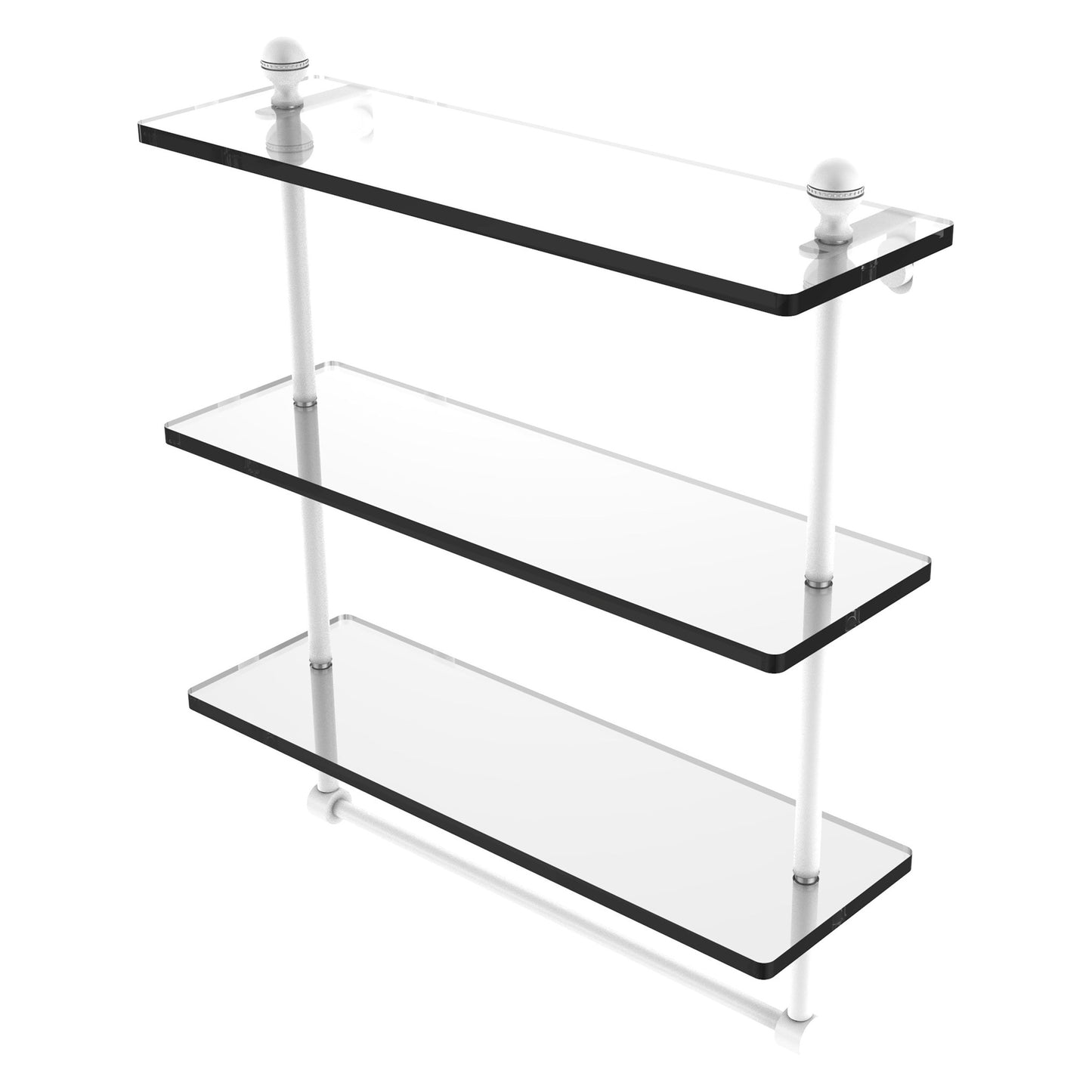 Allied Brass Mambo 16" x 5" Matte White Solid Brass Triple Tiered Glass Shelf With Integrated Towel Bar