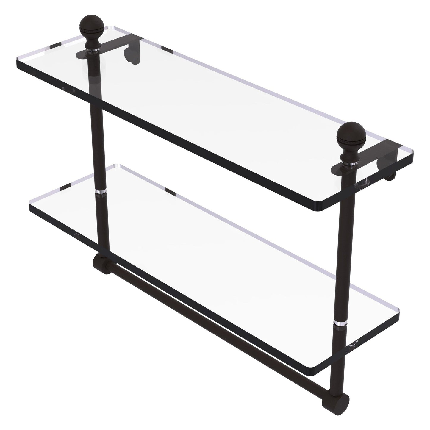Allied Brass Mambo 16" x 5" Oil Rubbed Bronze Solid Brass Two-Tiered Glass Shelf With Integrated Towel Bar
