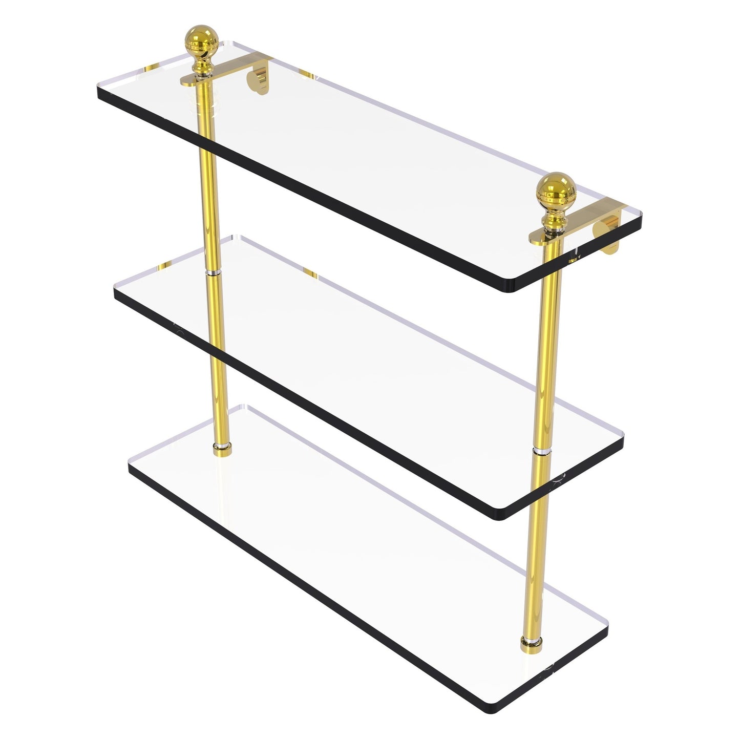 Allied Brass Mambo 16" x 5" Polished Brass Solid Brass Triple Tiered Glass Shelf