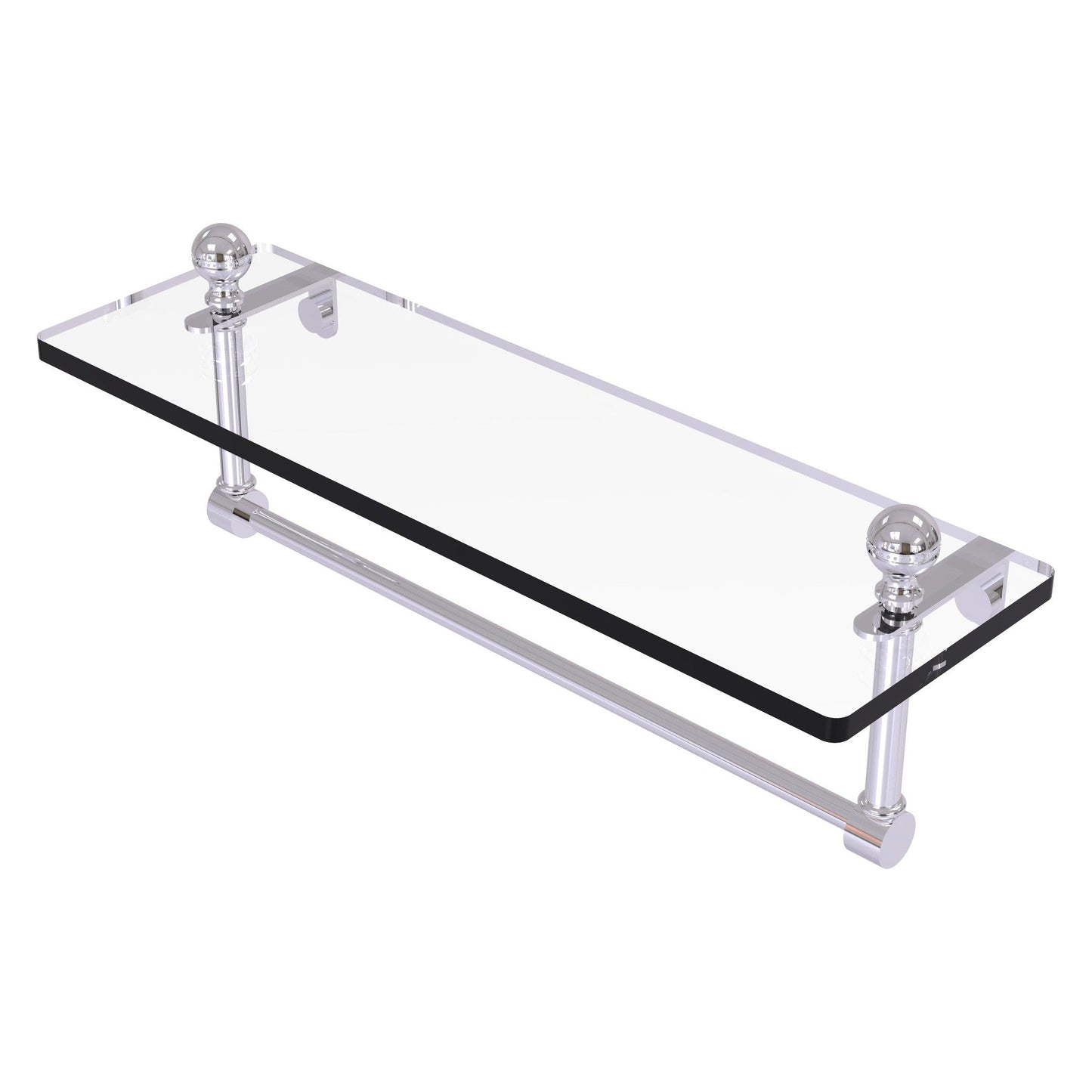 Allied Brass Mambo 16" x 5" Polished Chrome Solid Brass Glass Vanity Shelf With Integrated Towel Bar