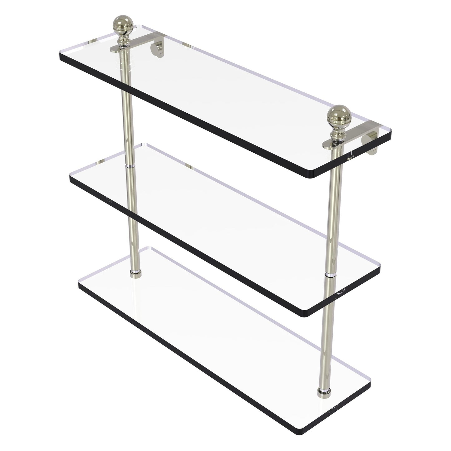 Allied Brass Mambo 16" x 5" Polished Nickel Solid Brass Triple Tiered Glass Shelf