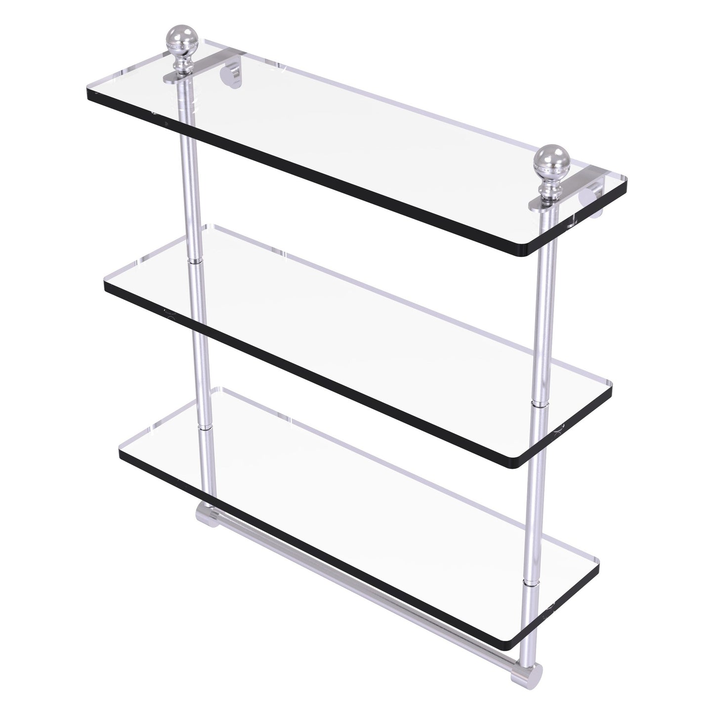 Allied Brass Mambo 16" x 5" Satin Chrome Solid Brass Triple Tiered Glass Shelf With Integrated Towel Bar